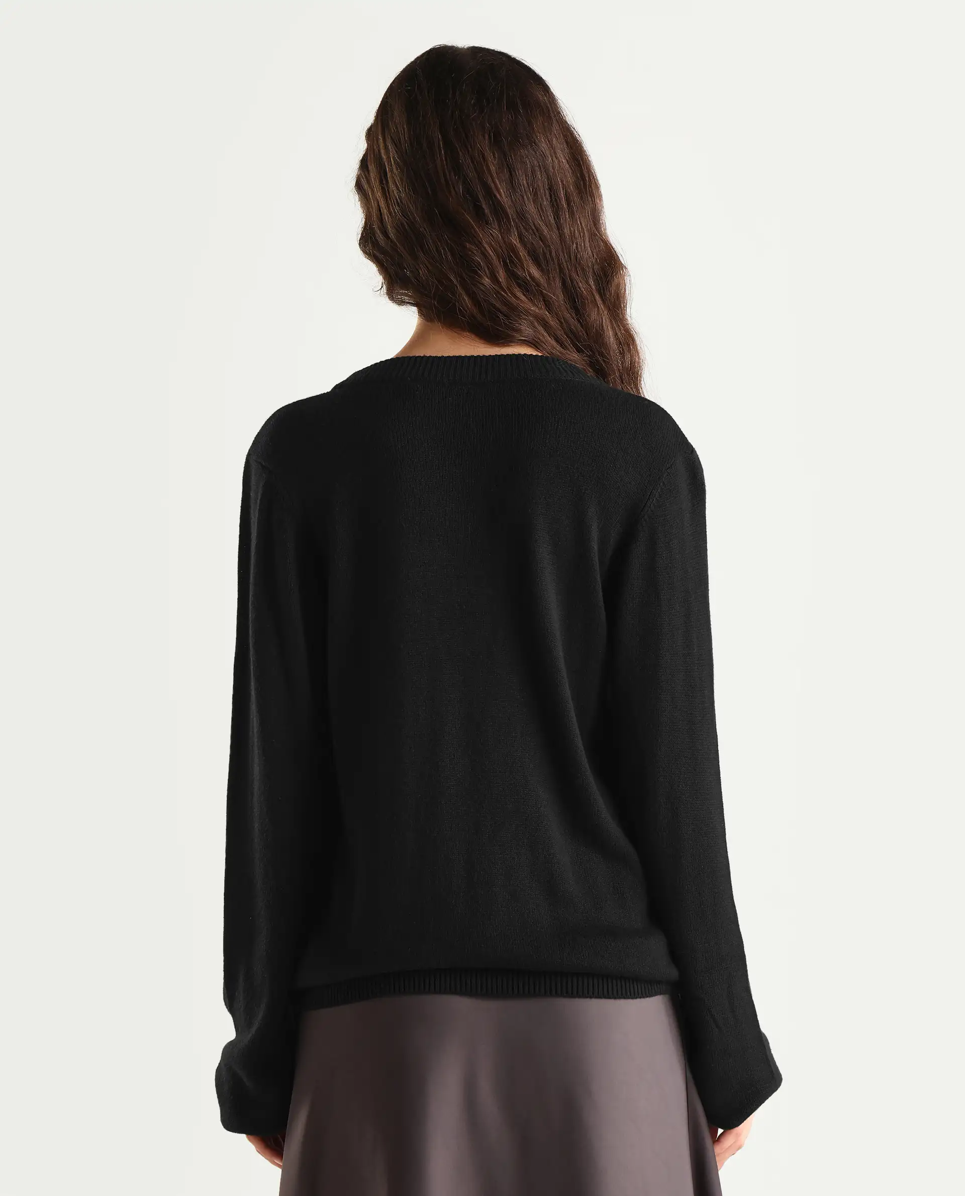 Rareism Women's Junich Black Viscose Crew Neck Embellished Regular Fit Sweater - Image 7