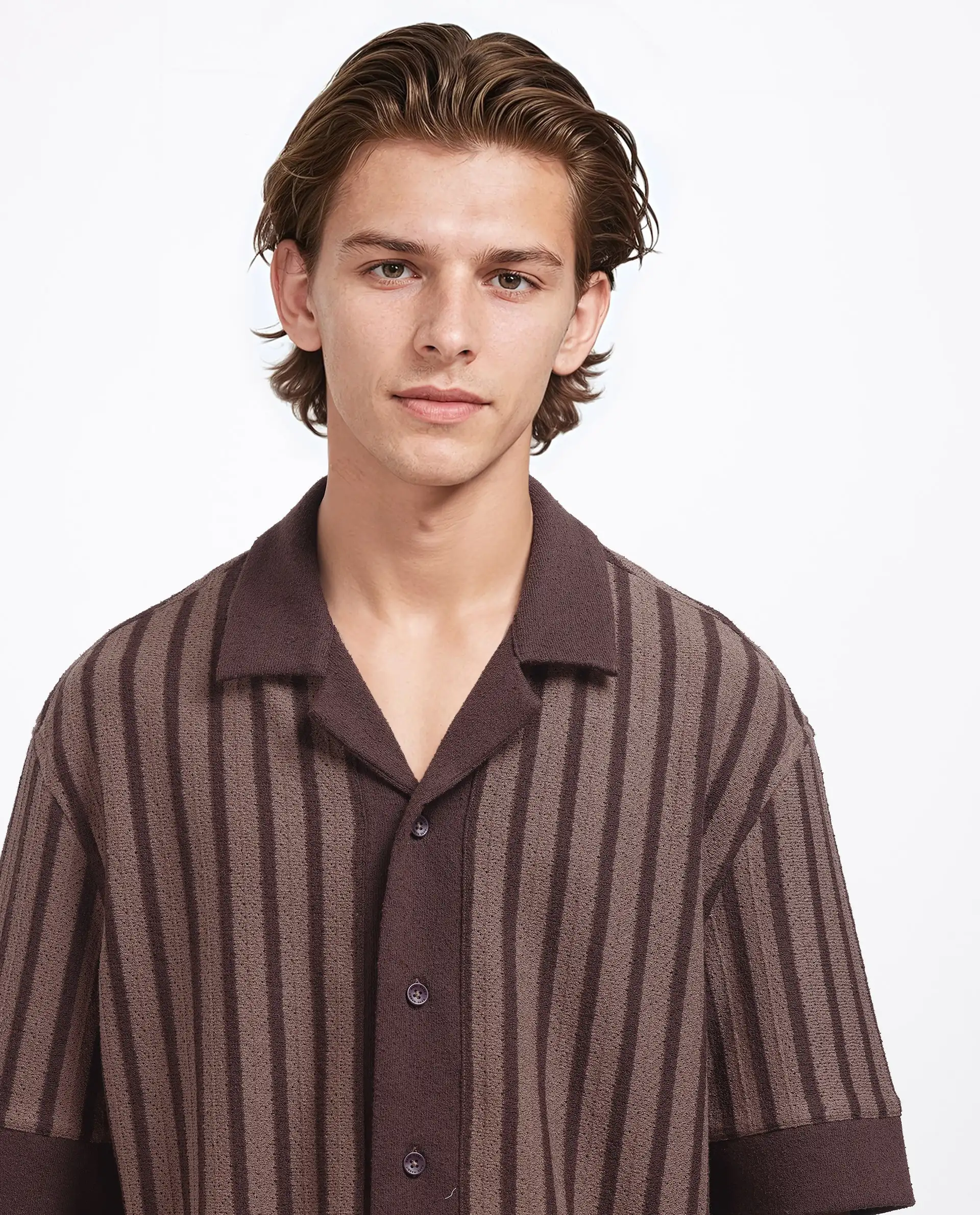 Rare Rabbit Men's Juno Dark Brown Cotton Striped Print Boxy Fit Half Sleeve Cuban Collar Shirt - Image 7