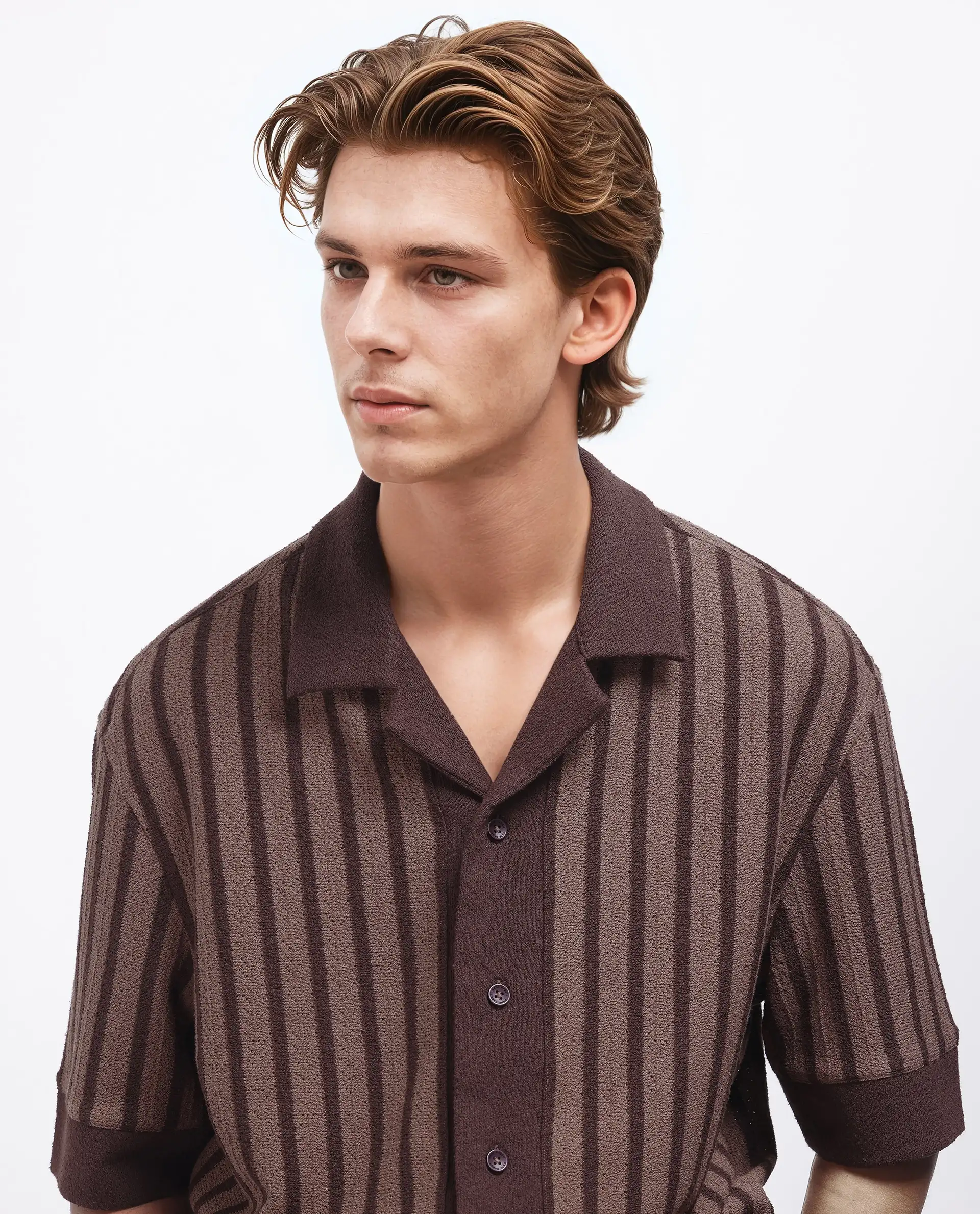 Rare Rabbit Men's Juno Dark Brown Cotton Striped Print Boxy Fit Half Sleeve Cuban Collar Shirt - Image 8