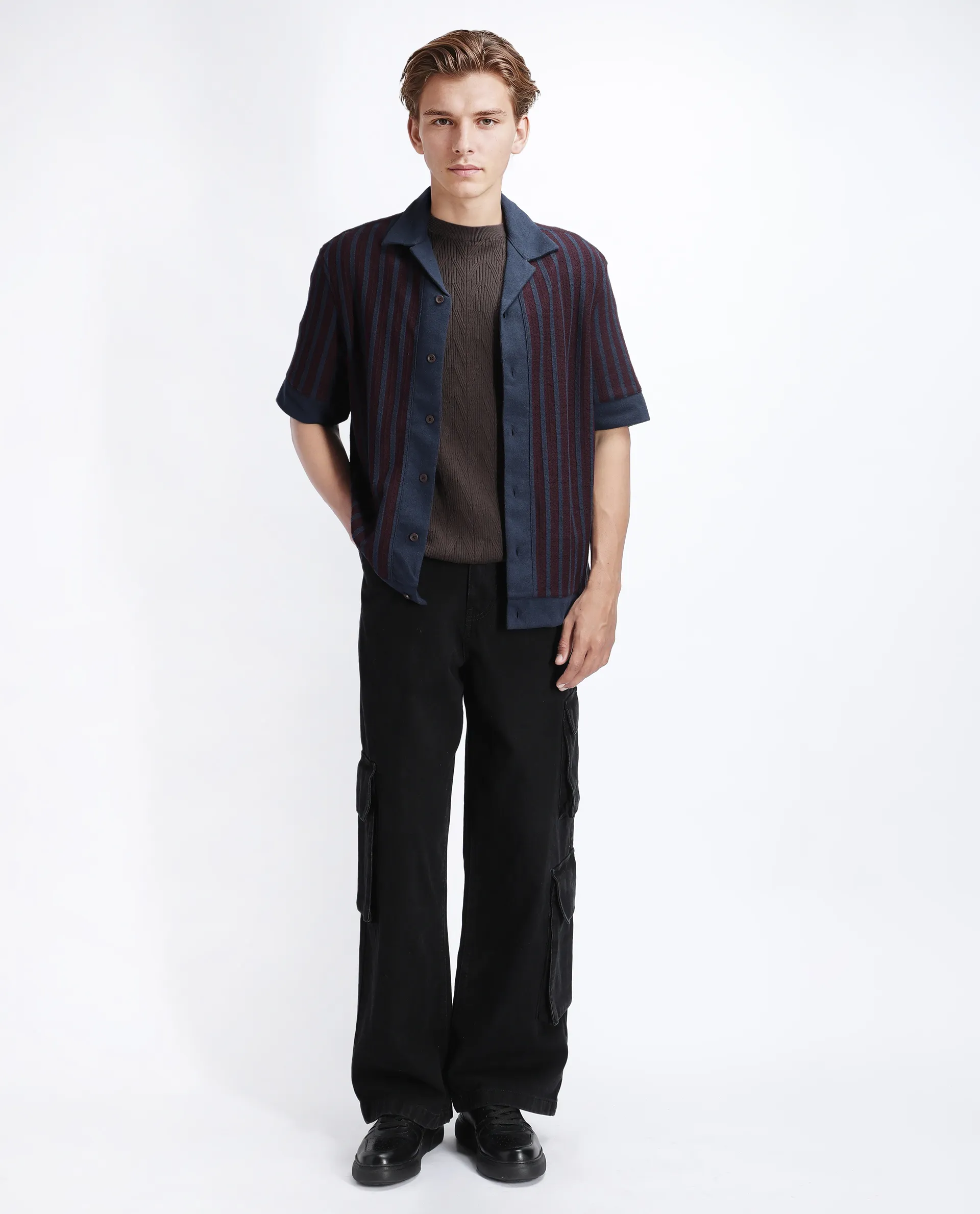 Rare Rabbit Men's Juno Dark Maroon Cotton Textured Boxy Fit Half Sleeve Cuban Collar Shirt - Image 2