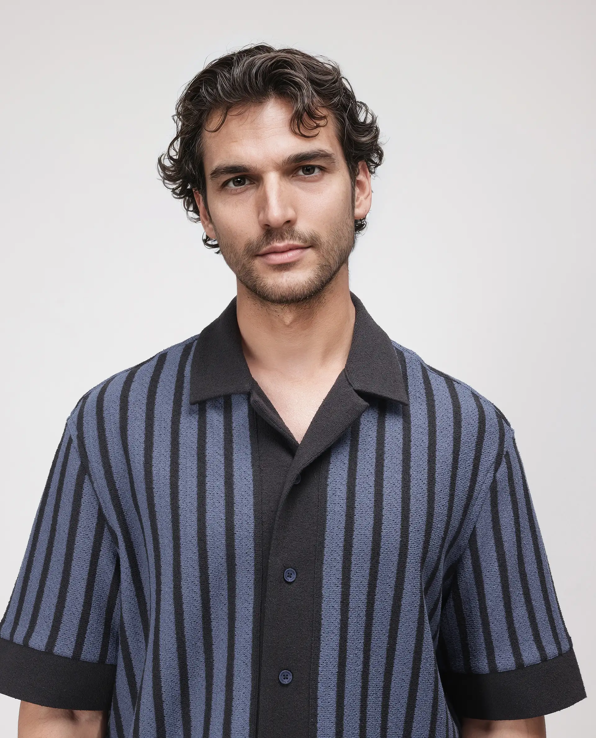 Rare Rabbit Men's Juno Dusky Blue Cotton Striped Print Boxy Fit Half Sleeve Cuban Collar Shirt - Image 8