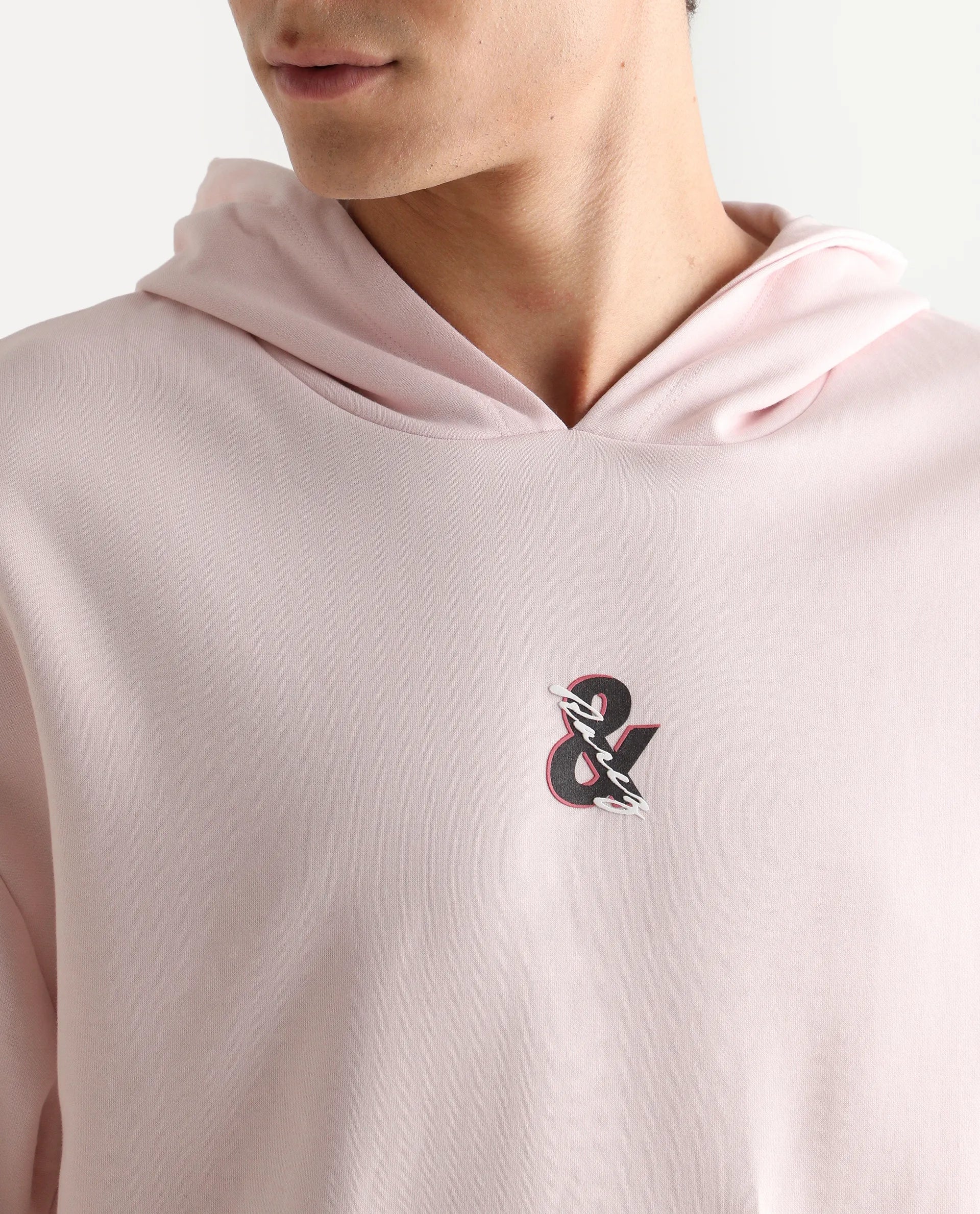 Rare Rabbit Men's Junol Pastel Pink Cotton Blend Embroidered Boxy Fit Full Sleeve Hooded Sweatshirt - Image 4