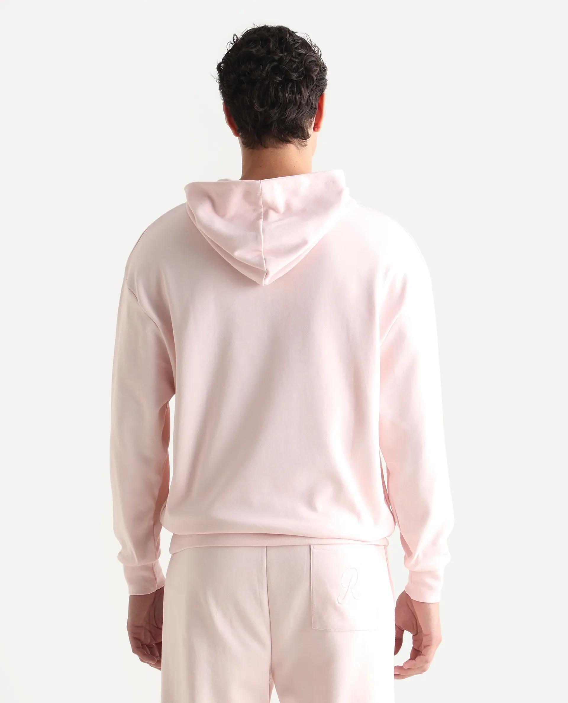 Rare Rabbit Men's Junol Pastel Pink Cotton Blend Embroidered Boxy Fit Full Sleeve Hooded Sweatshirt - Image 7