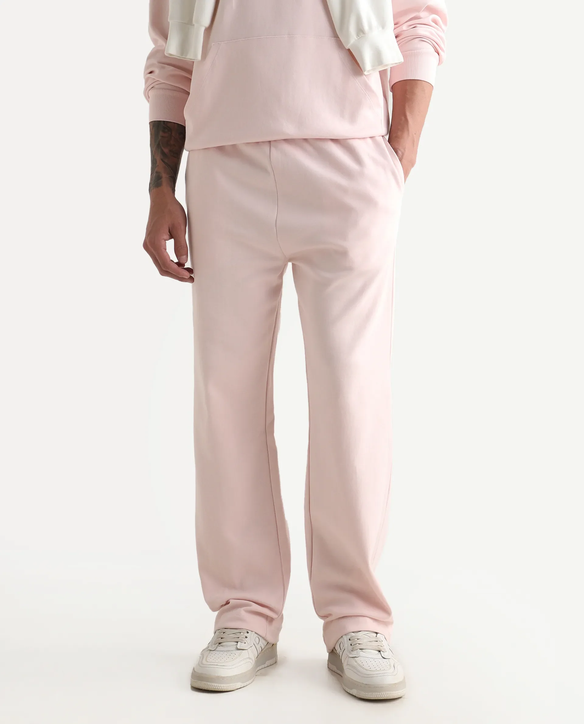 Rare Rabbit Men's Junolt-B Pastel Pink Cotton Blend Embroidered Regular Fit Track Pant - Image 3