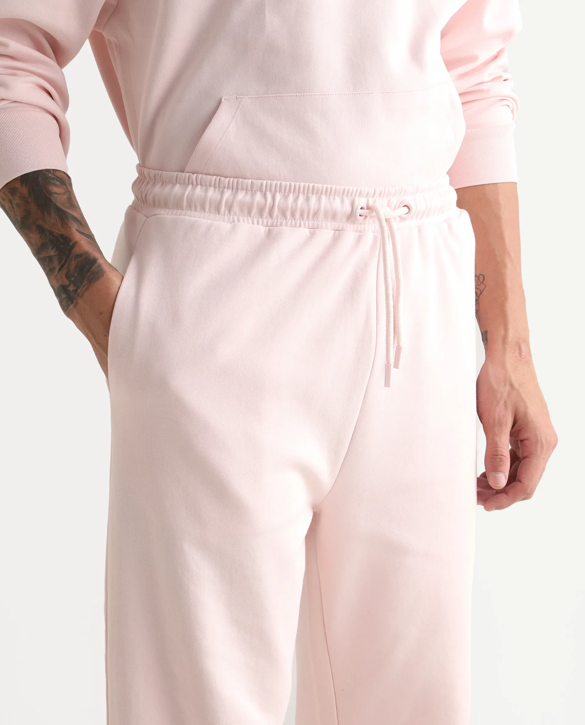 Rare Rabbit Men's Junolt-B Pastel Pink Cotton Blend Embroidered Regular Fit Track Pant - Image 4