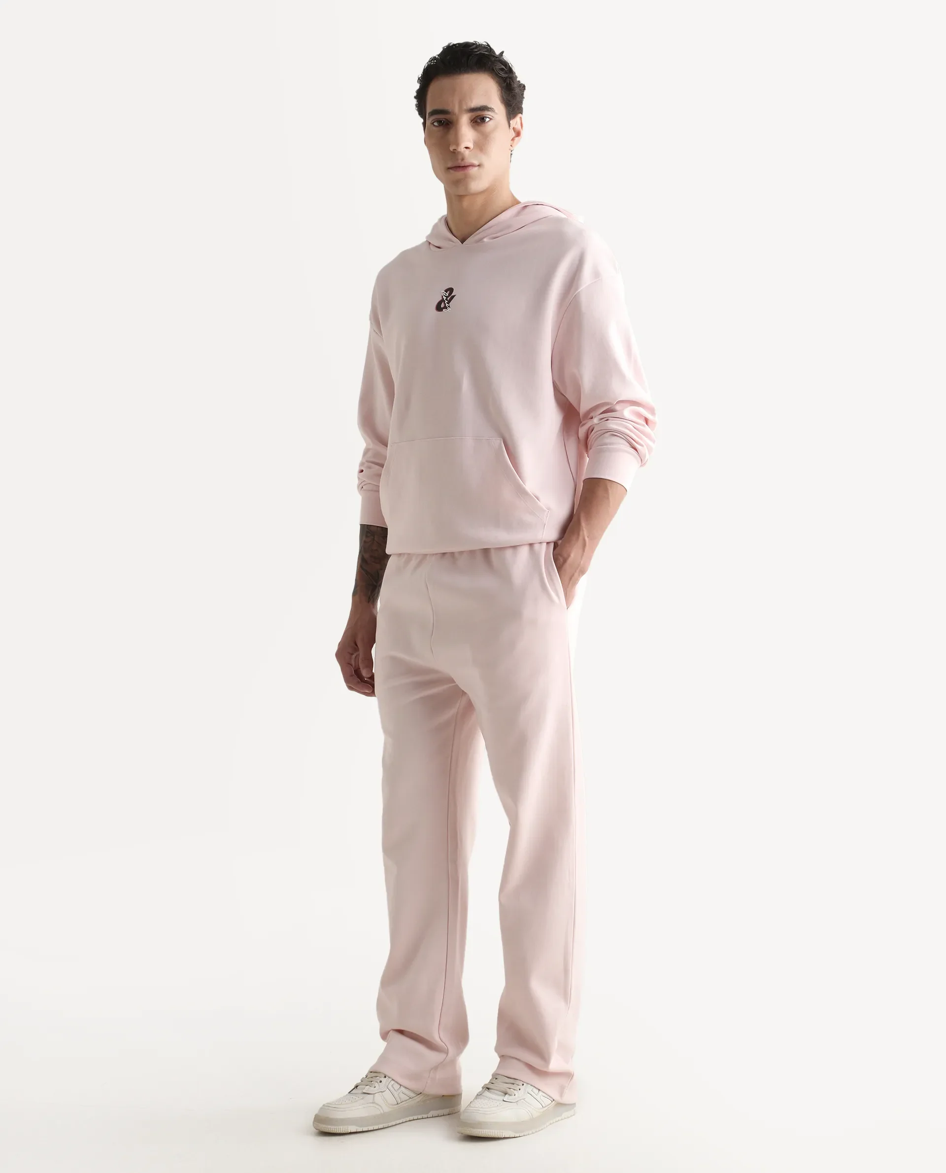Rare Rabbit Men's Junolt-B Pastel Pink Cotton Blend Embroidered Regular Fit Track Pant - Image 6