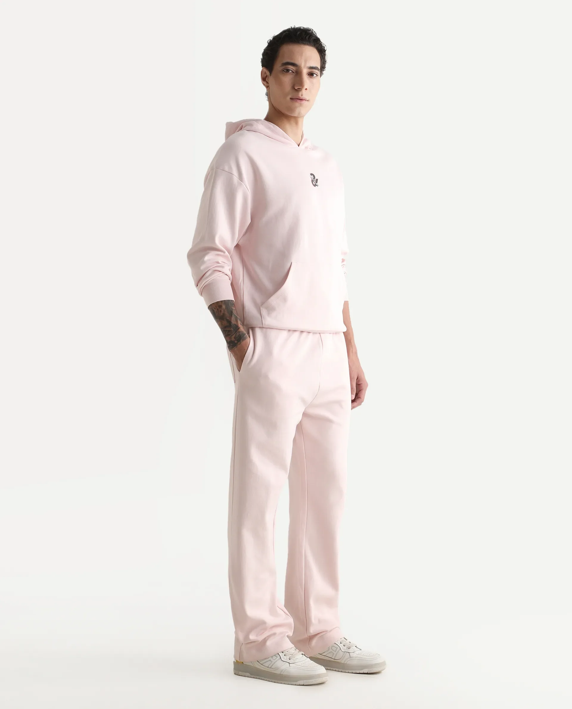 Rare Rabbit Men's Junolt-B Pastel Pink Cotton Blend Embroidered Regular Fit Track Pant - Image 7