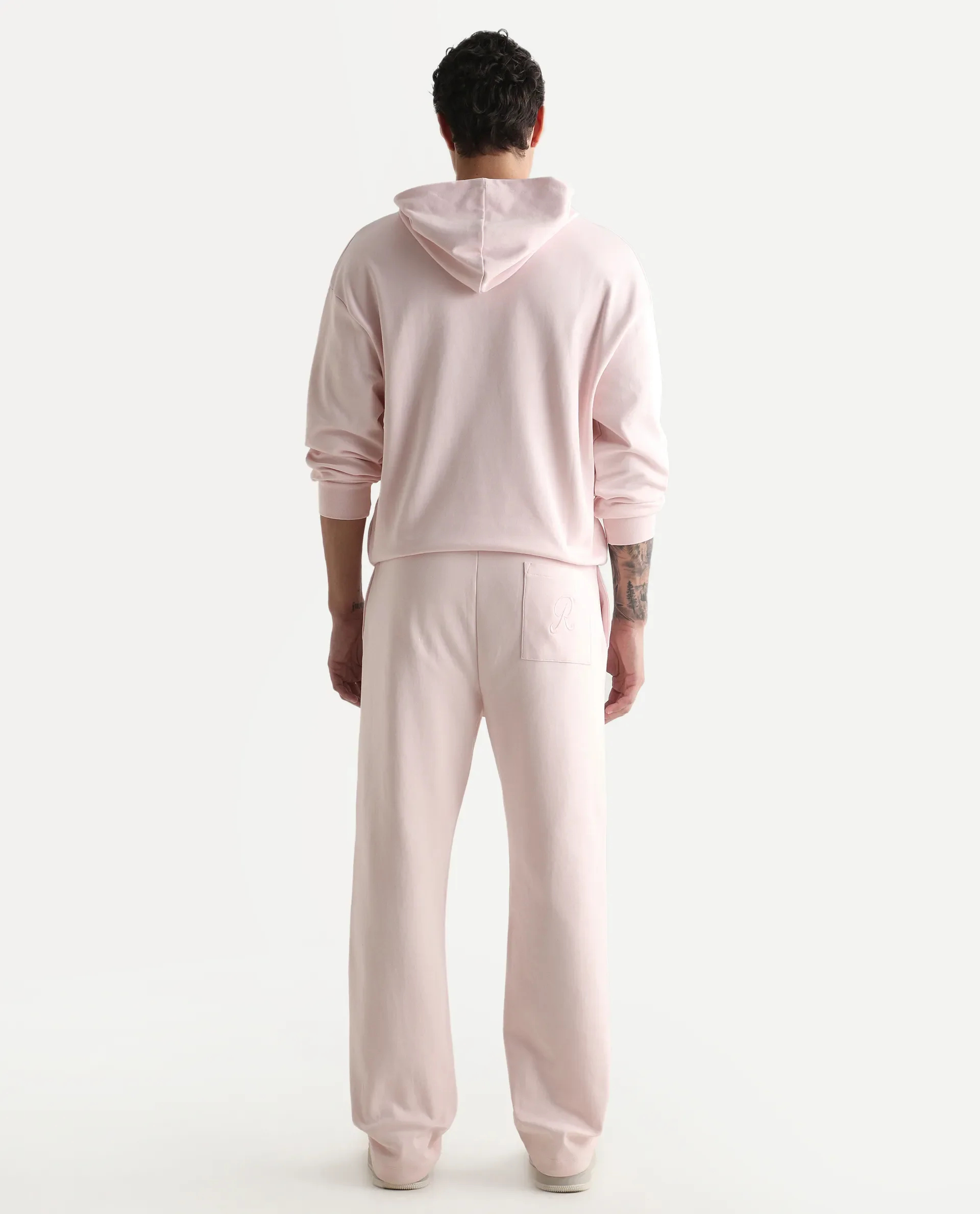 Rare Rabbit Men's Junolt-B Pastel Pink Cotton Blend Embroidered Regular Fit Track Pant - Image 8