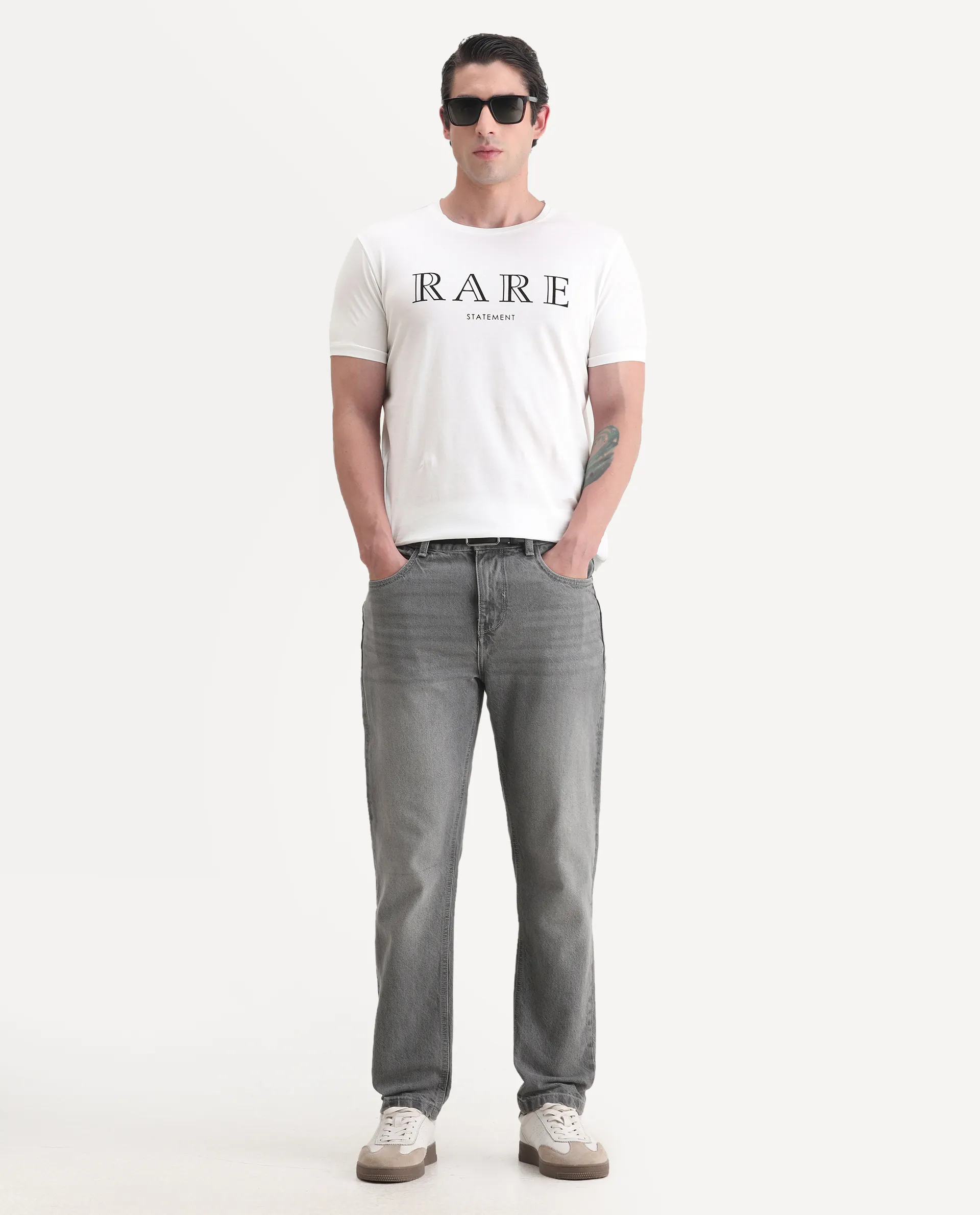 Rare Rabbit Men's Junot White Cotton Graphic Print Regular Fit Half Sleeve Crew Neck T-Shirt - Image 2