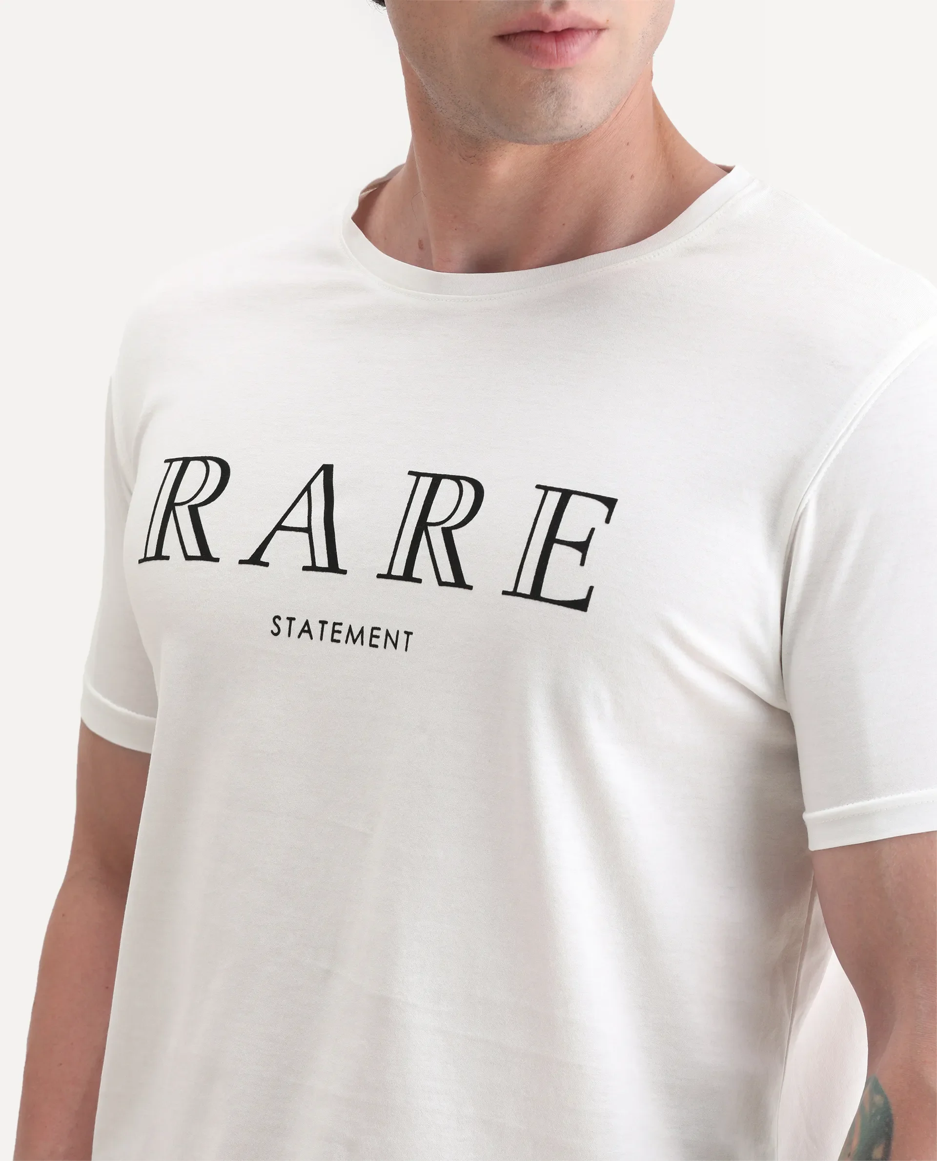 Rare Rabbit Men's Junot White Cotton Graphic Print Regular Fit Half Sleeve Crew Neck T-Shirt - Image 3