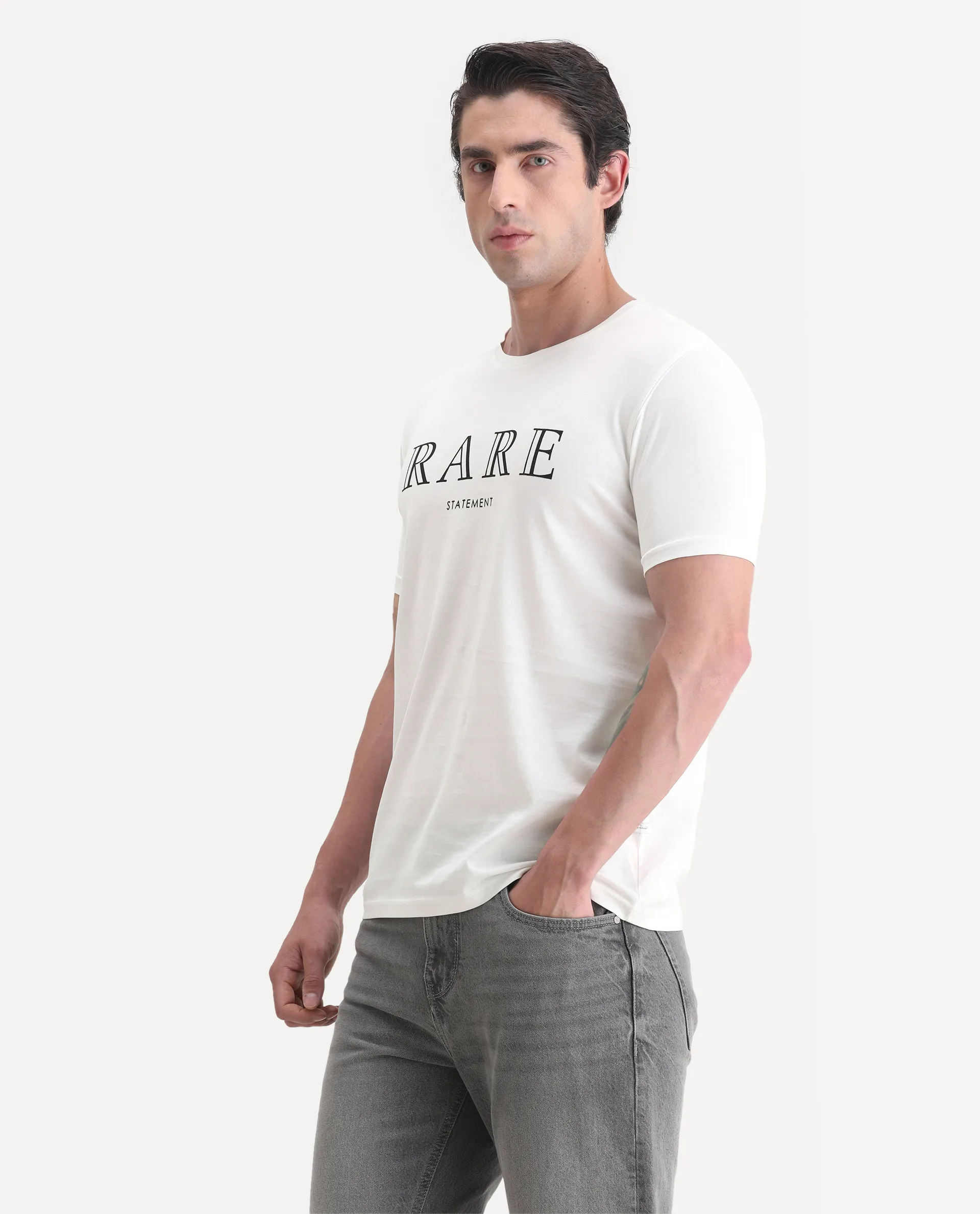 Rare Rabbit Men's Junot White Cotton Graphic Print Regular Fit Half Sleeve Crew Neck T-Shirt - Image 6