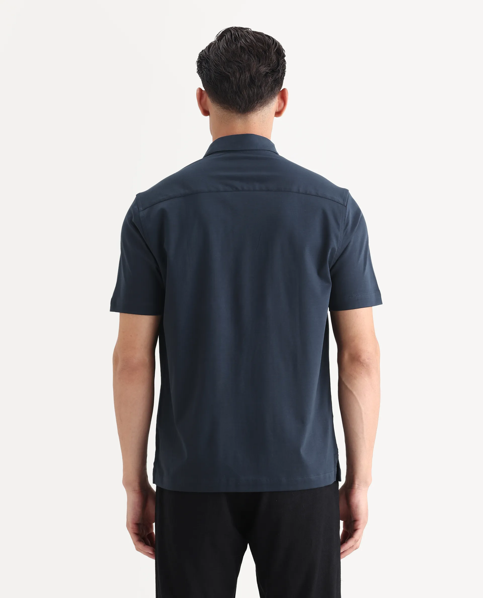 Rare Rabbit Men's Jupi Navy Cotton Fabric Spread Collar Regular Fit Embroidered Shirt - Image 7