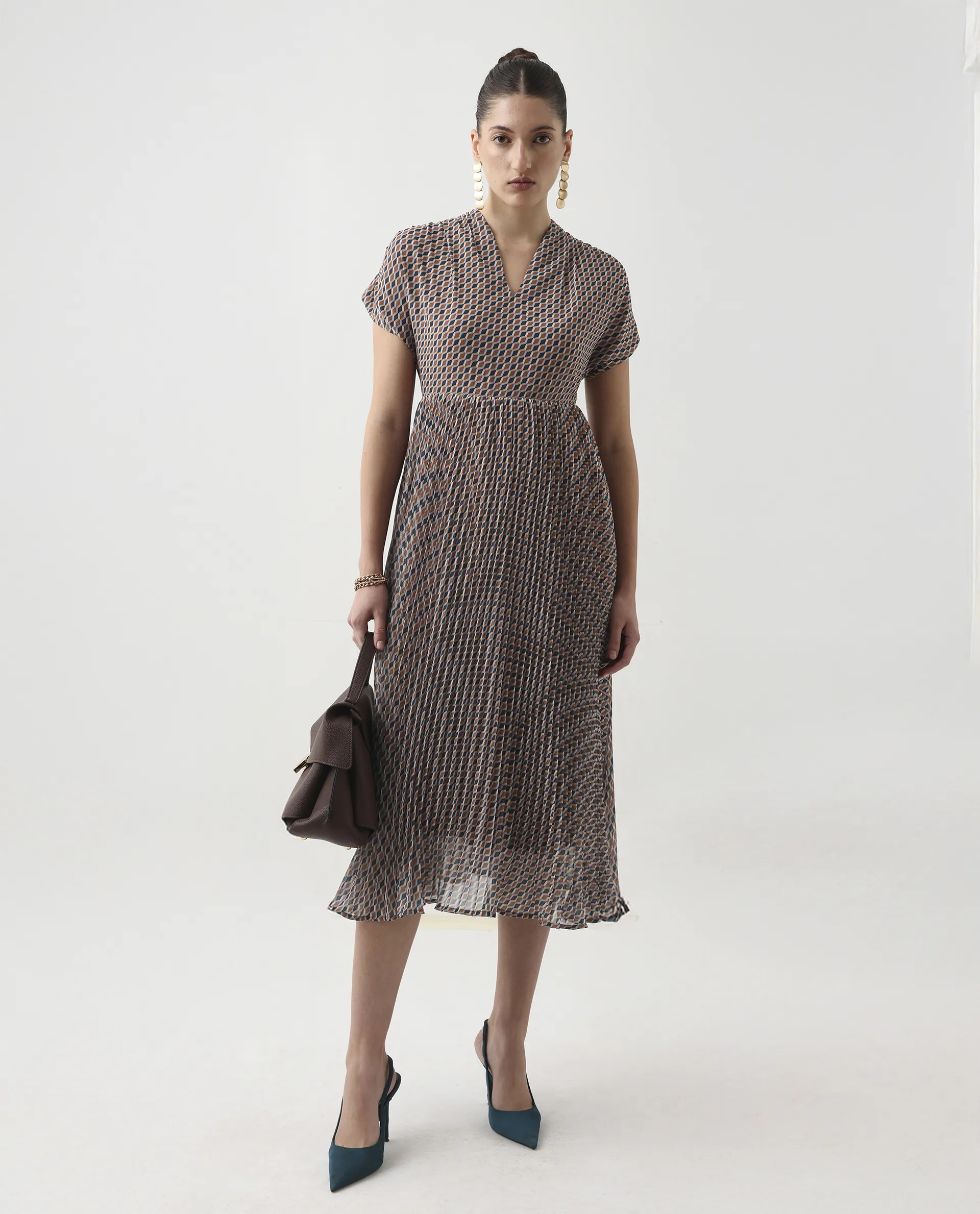 Rareism Women's Jurem Multi Polyester V-Neck Fit And Flare Printed Dress