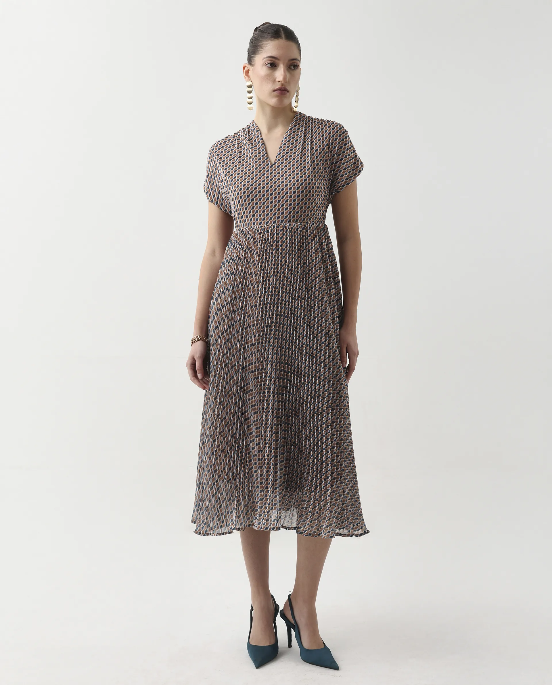 Rareism Women's Jurem Multi Polyester V-Neck Fit And Flare Printed Dress - Image 4