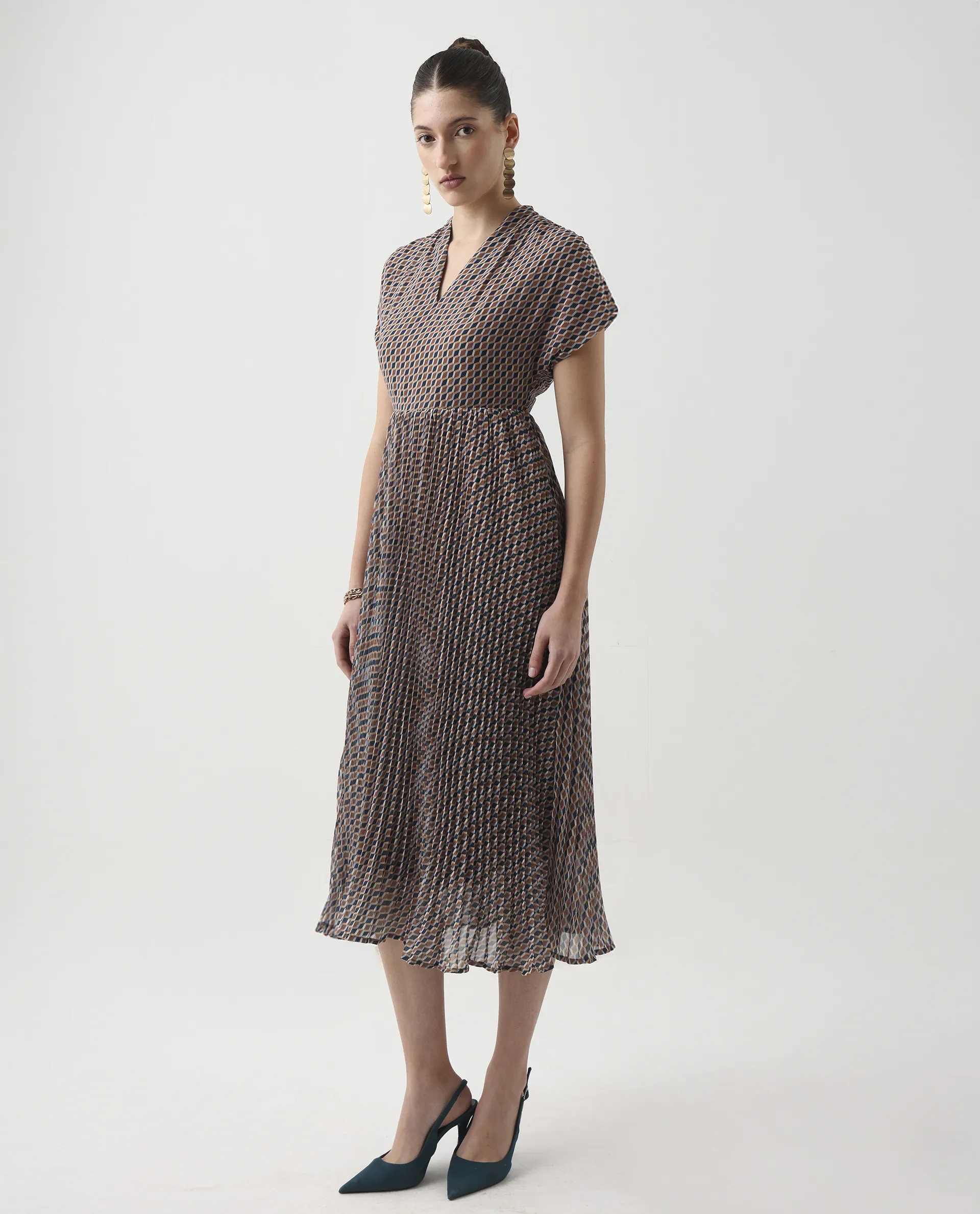 Rareism Women's Jurem Multi Polyester V-Neck Fit And Flare Printed Dress - Image 5