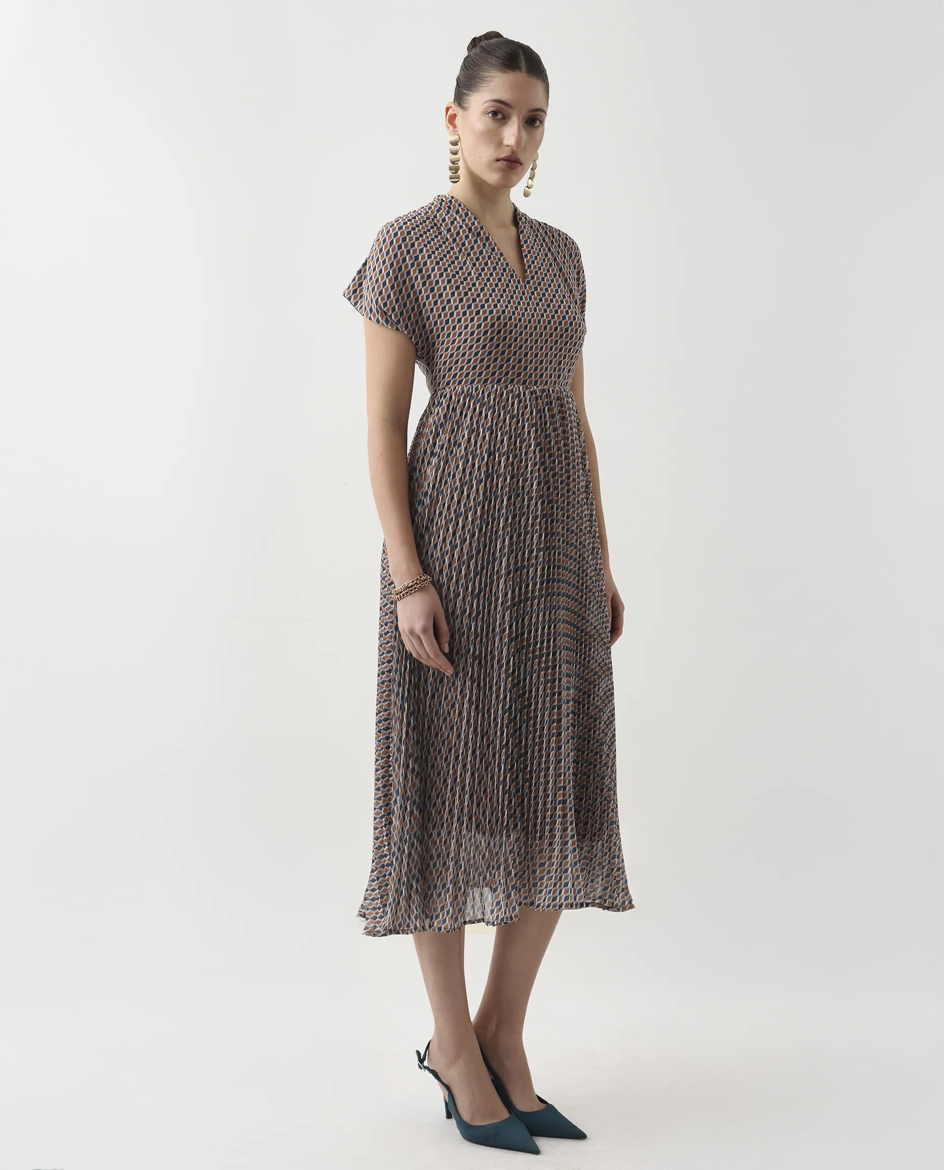 Rareism Women's Jurem Multi Polyester V-Neck Fit And Flare Printed Dress - Image 6