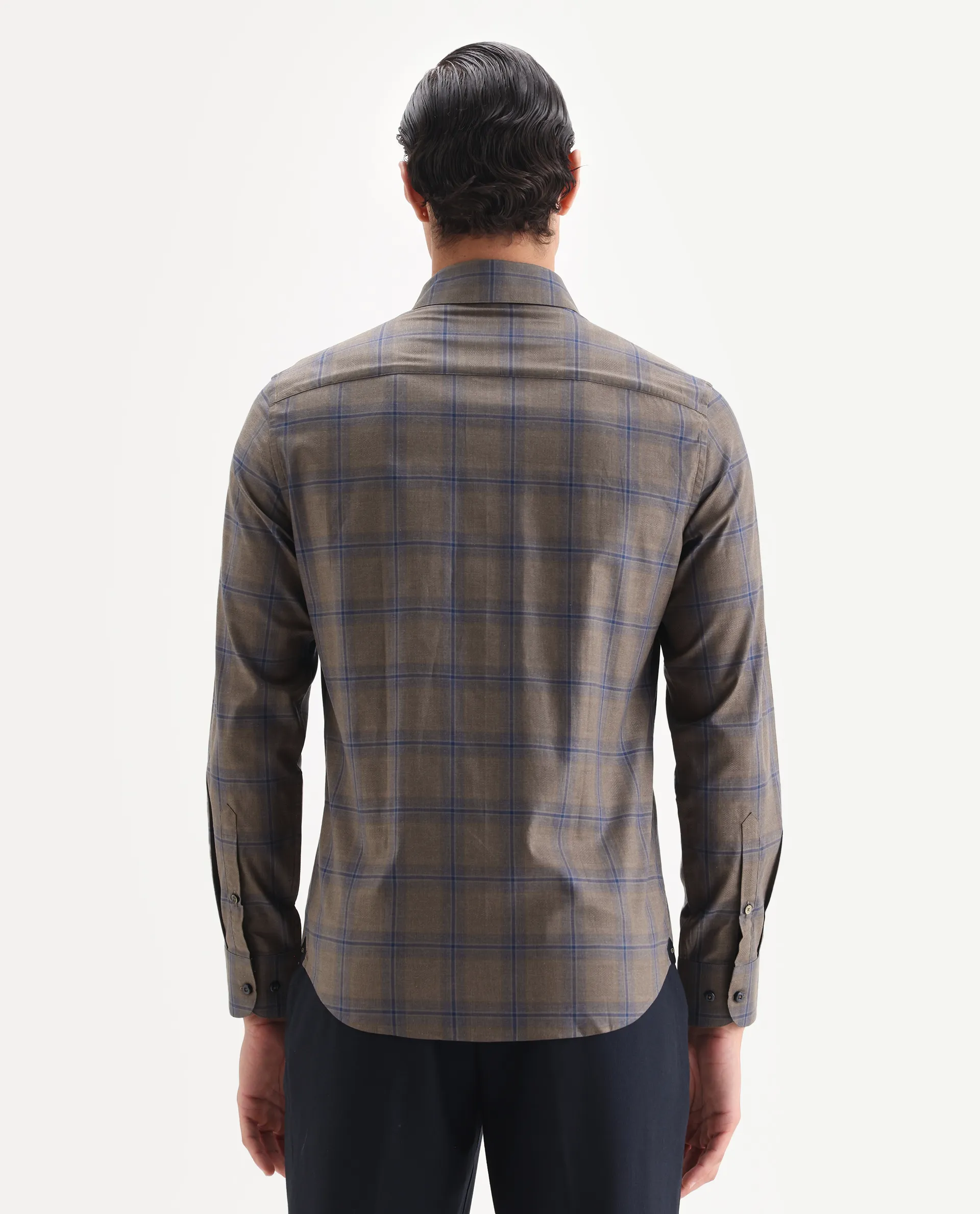 Rare Rabbit Men's Juro Light Brown Cotton Fabric Spread Collar Regular Fit Checked Shirt - Image 6