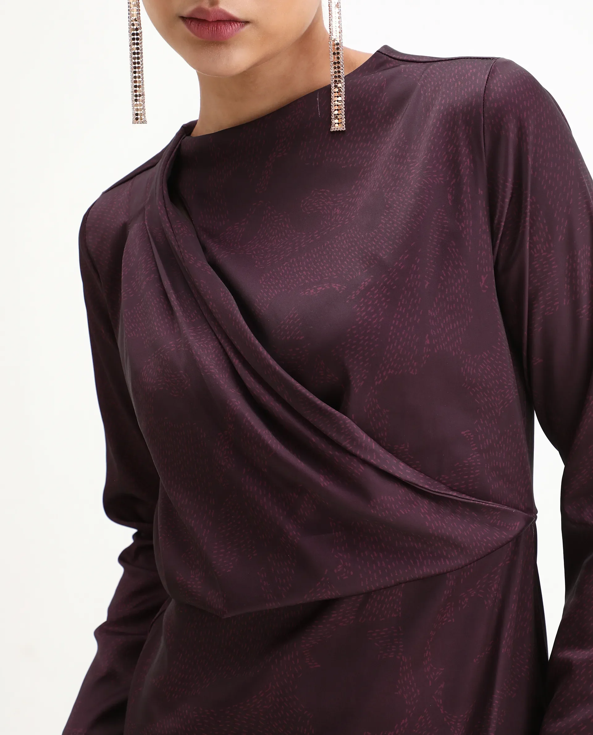 Rareism Women's Jusat Maroon Polyester Cowl Neck Straight Fit Dress - Image 4