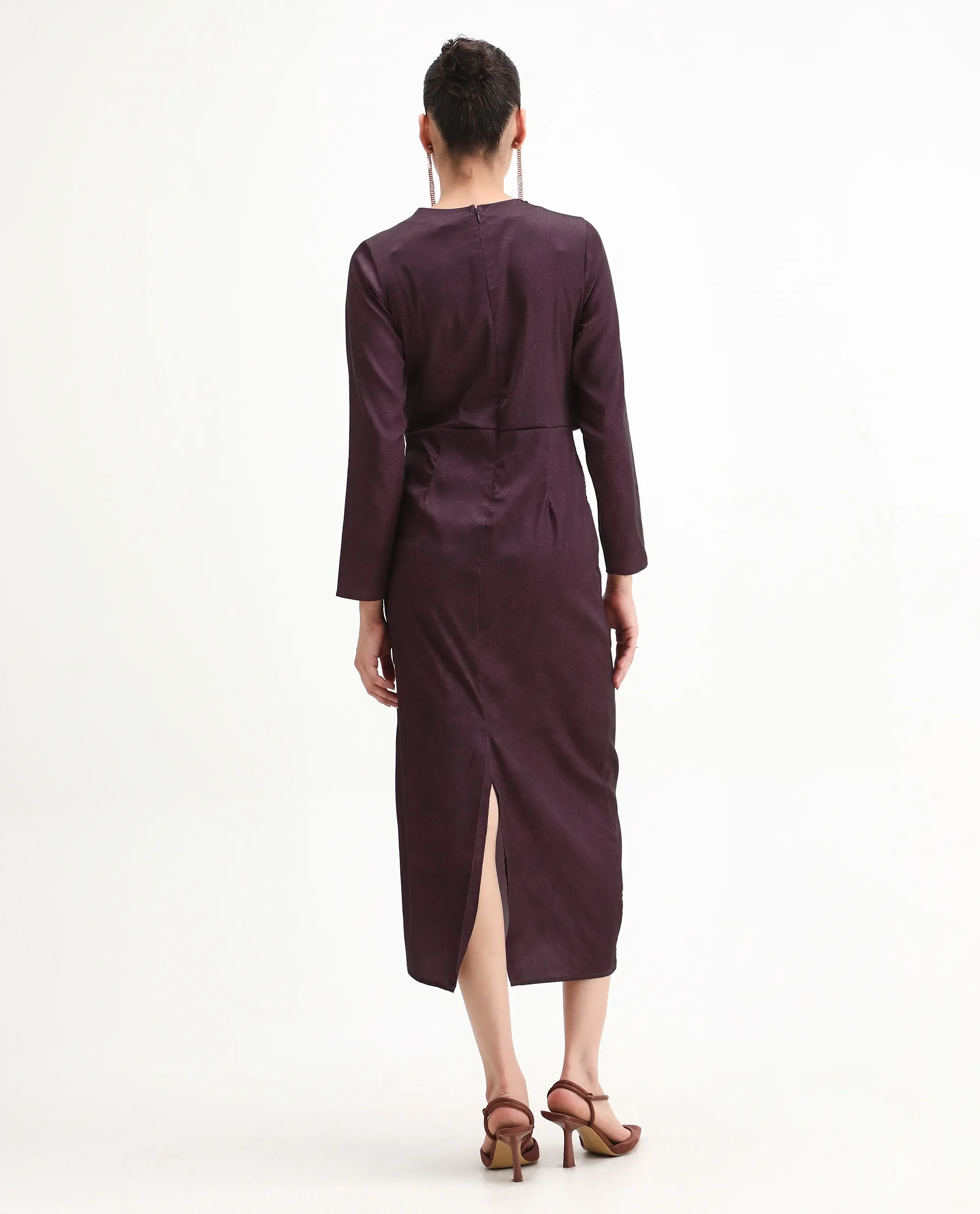 Rareism Women's Jusat Maroon Polyester Cowl Neck Straight Fit Dress - Image 5