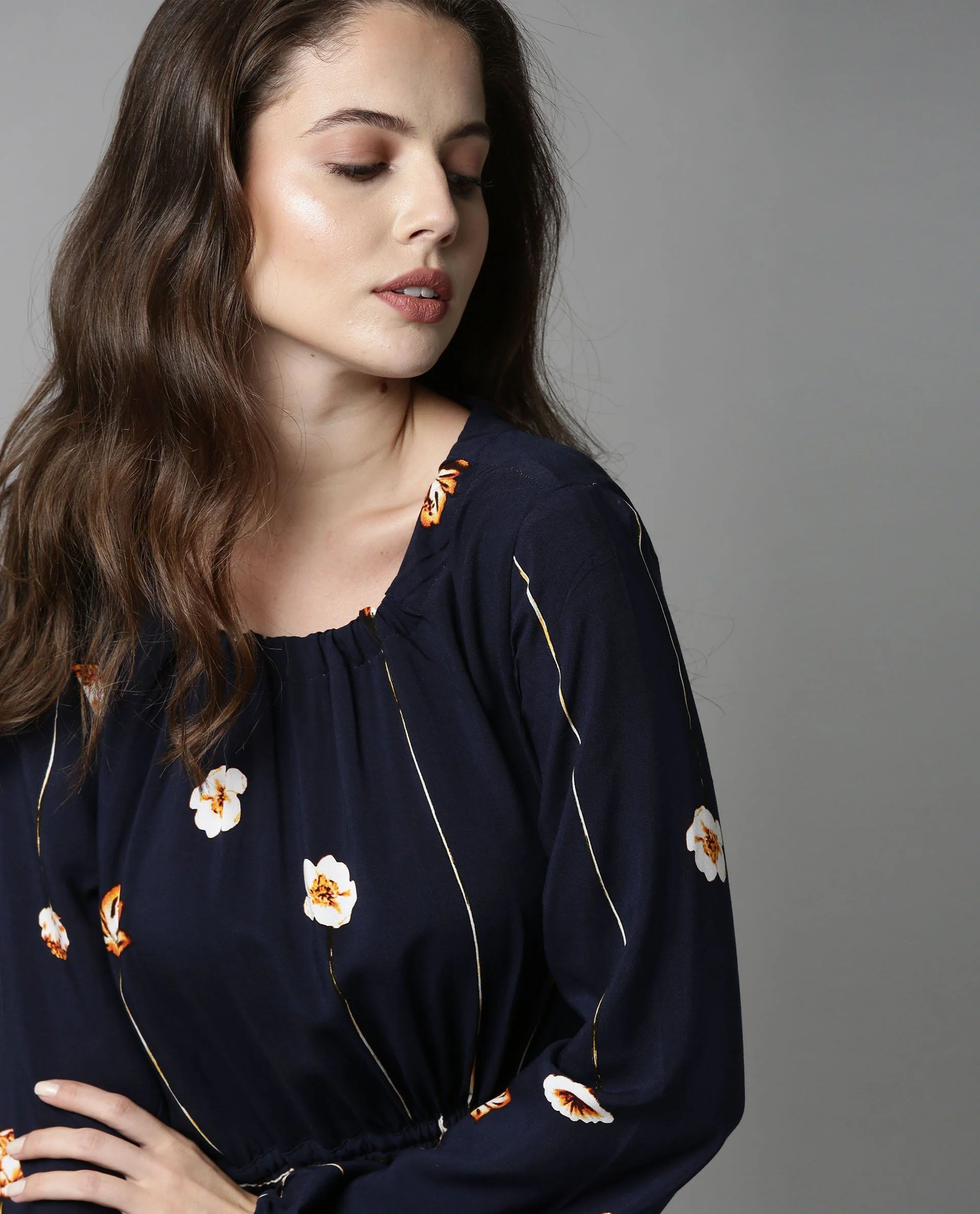Rareism Women Just Navy Dress Full Sleeves Printed - Image 2