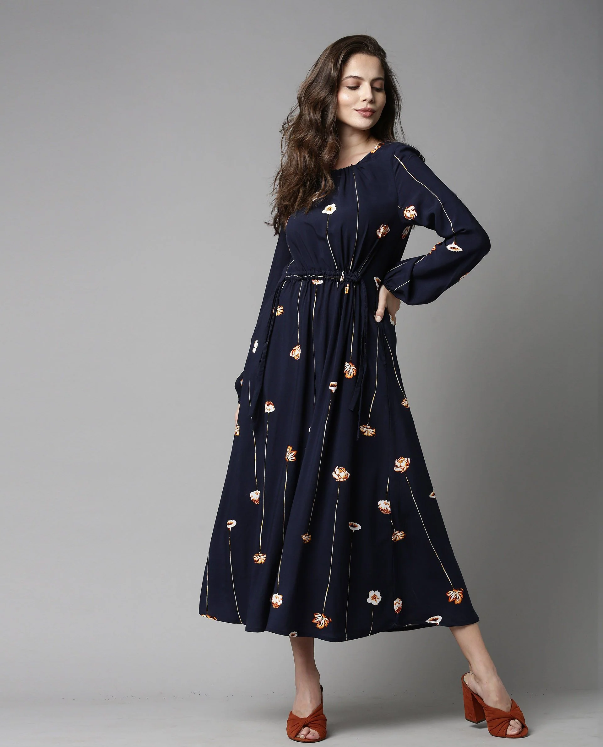 Rareism Women Just Navy Dress Full Sleeves Printed - Image 3