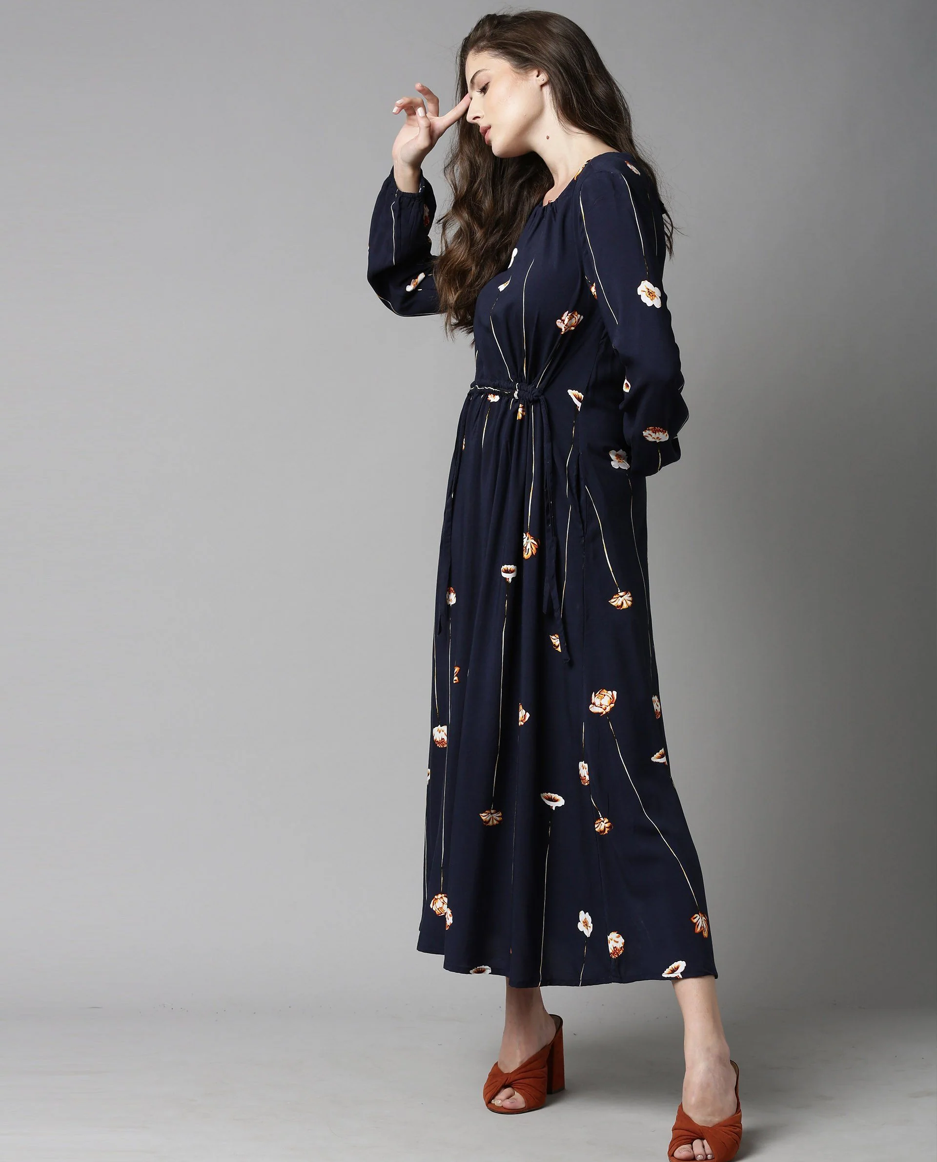 Rareism Women Just Navy Dress Full Sleeves Printed - Image 4