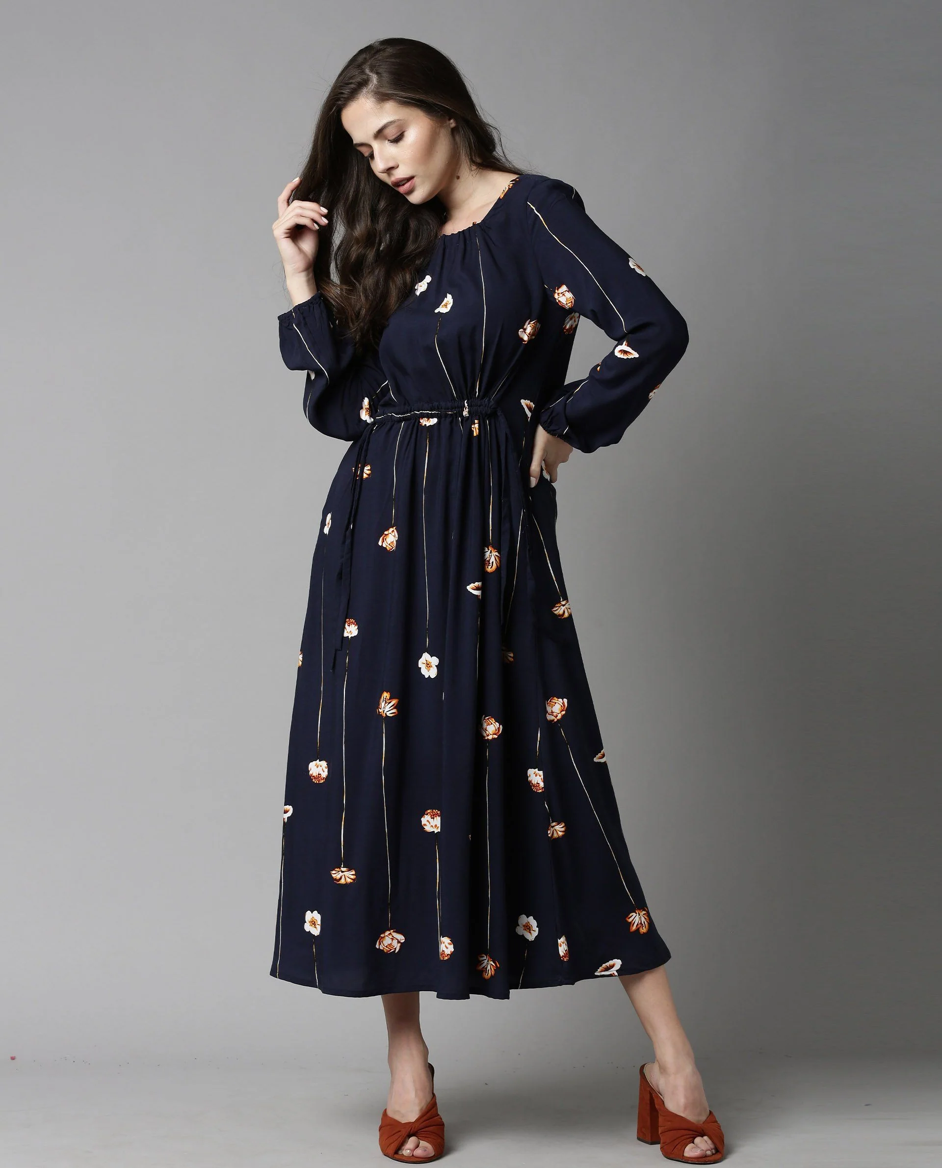 Rareism Women Just Navy Dress Full Sleeves Printed - Image 5