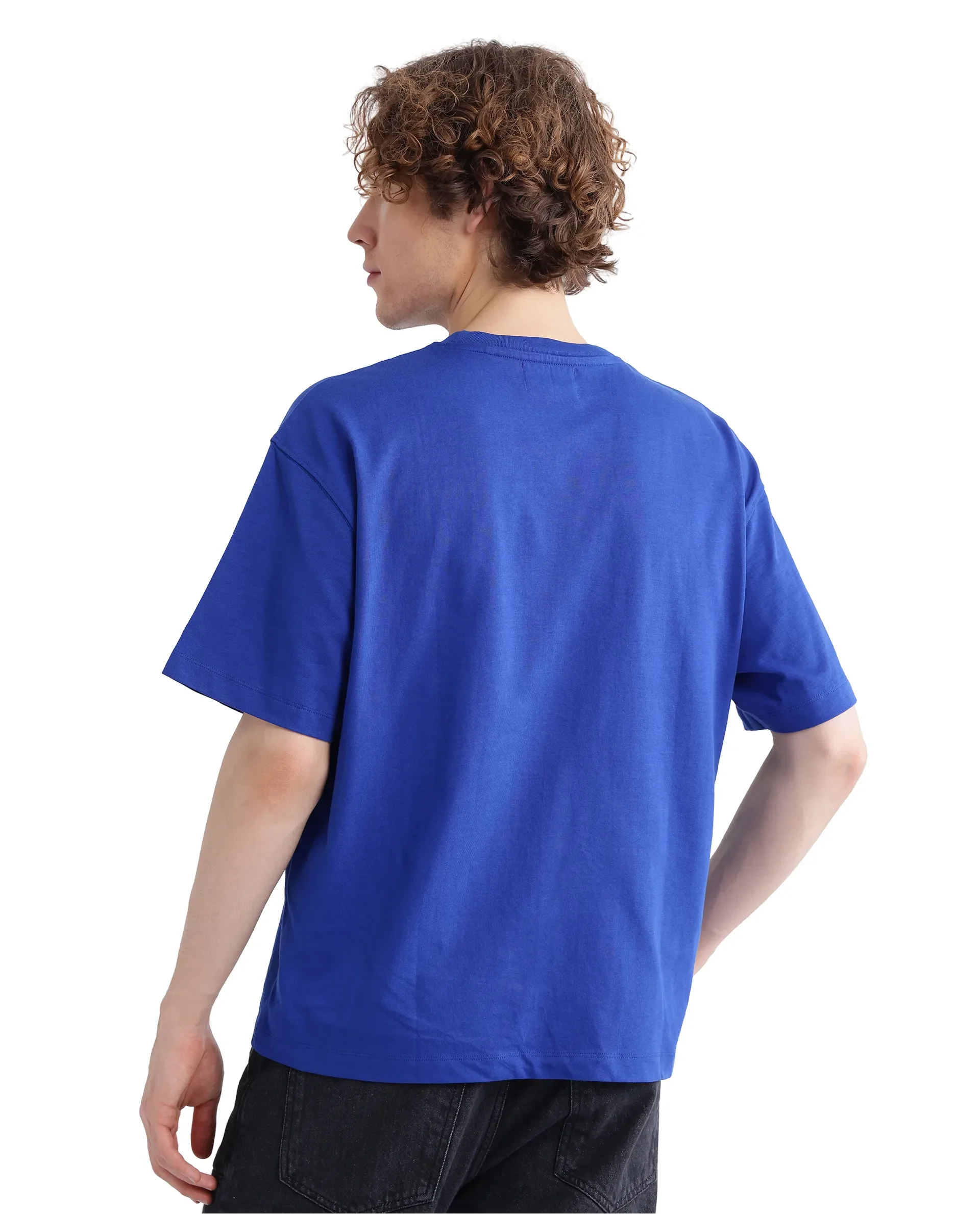 Rare Rabbit Men's Just Blue Cotton Graphic Print Boxy Fit Half Sleeve Crew Neck T-Shirt - Image 6
