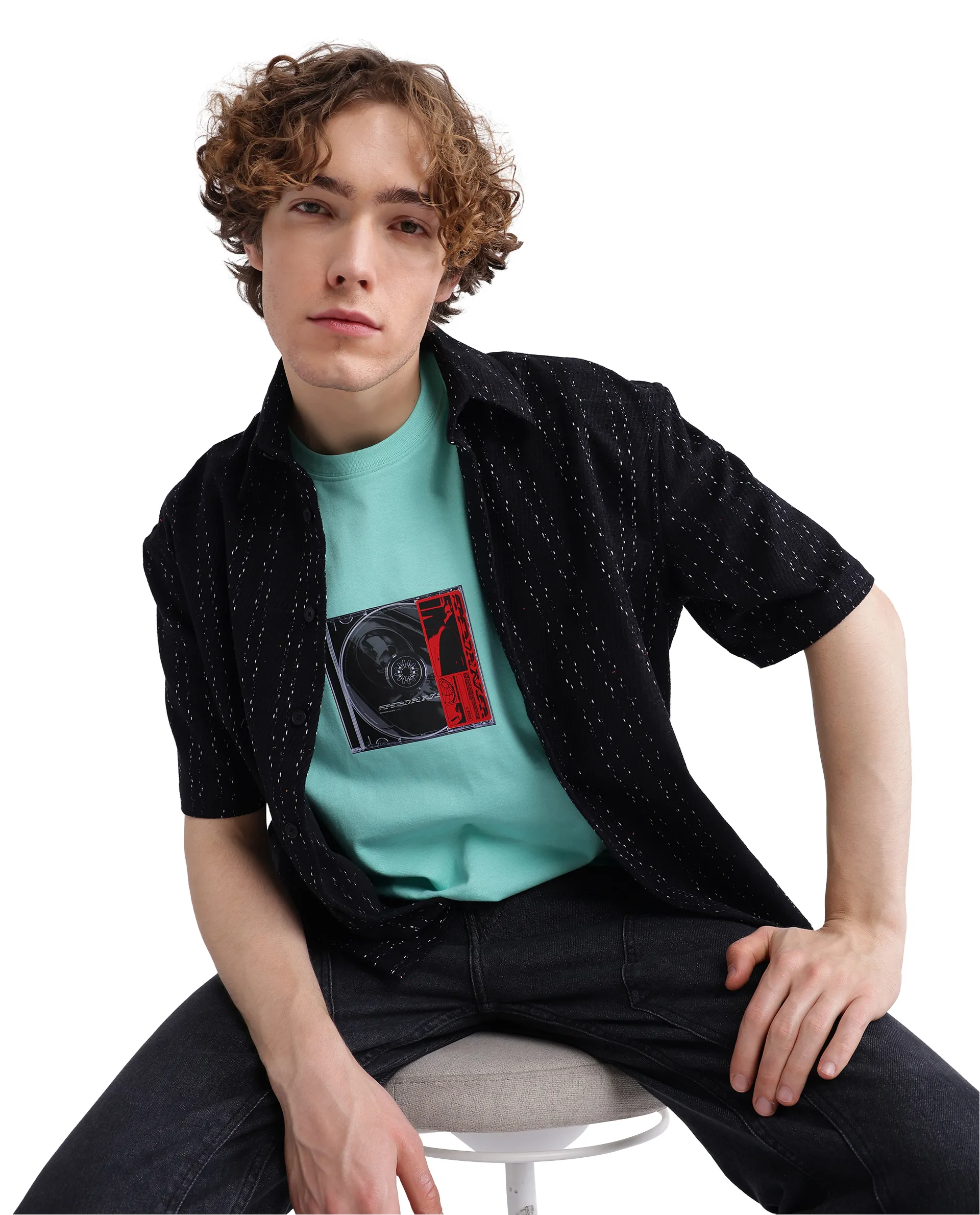 Rare Rabbit Men's Just Light Green Cotton Graphic Print Boxy Fit Half Sleeve Crew Neck T-Shirt - Image 2