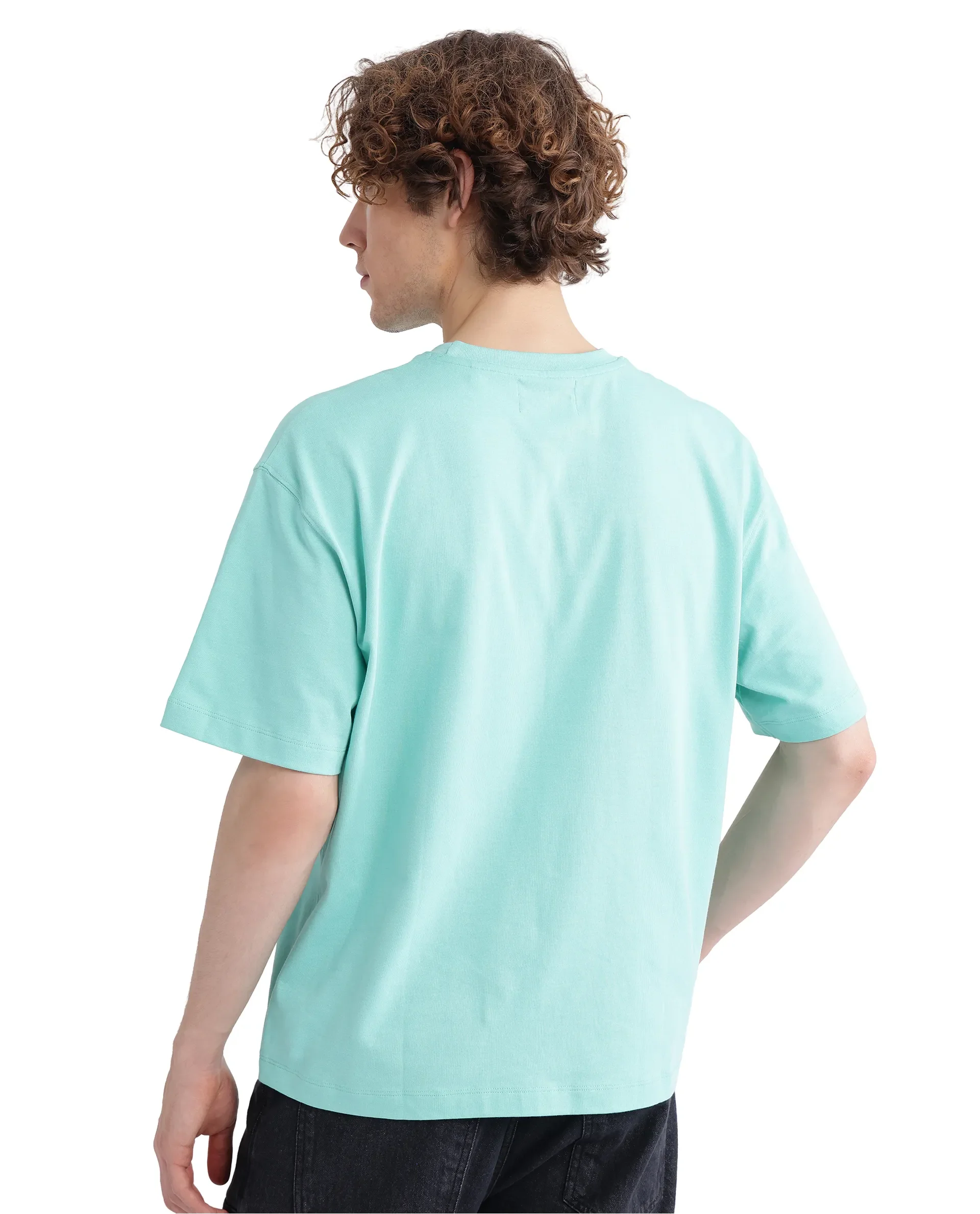 Rare Rabbit Men's Just Light Green Cotton Graphic Print Boxy Fit Half Sleeve Crew Neck T-Shirt - Image 5