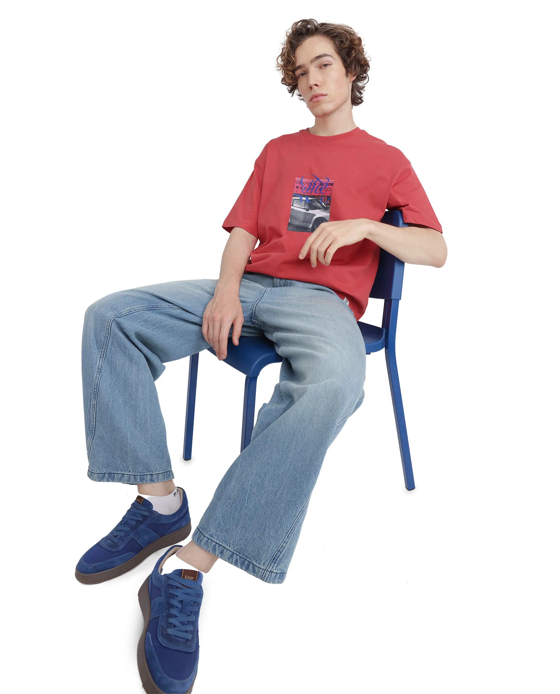 Rare Rabbit Men's Just Light Red Cotton Graphic Print Boxy Fit Half Sleeve Crew Neck T-Shirt - Image 2