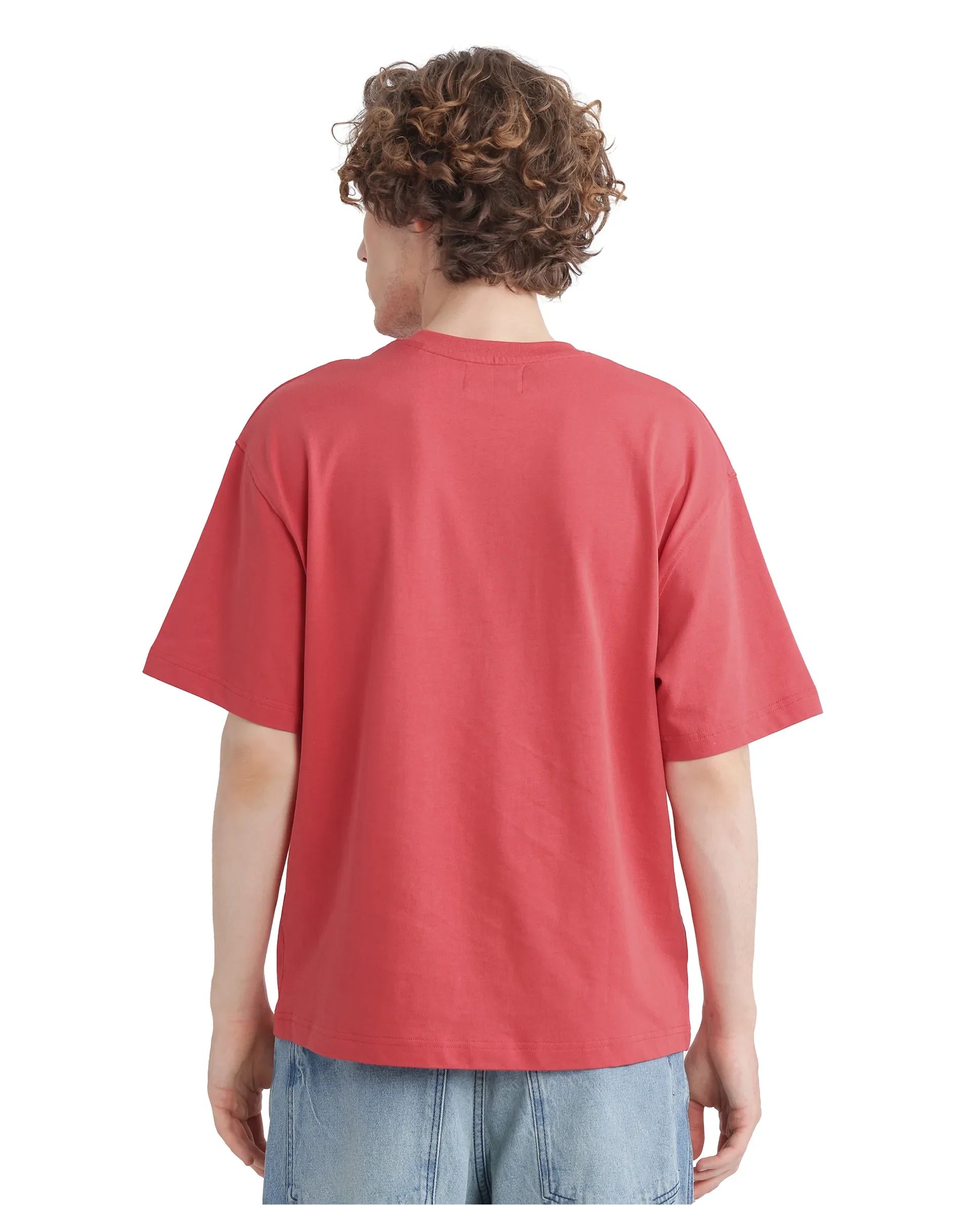 Rare Rabbit Men's Just Light Red Cotton Graphic Print Boxy Fit Half Sleeve Crew Neck T-Shirt - Image 5