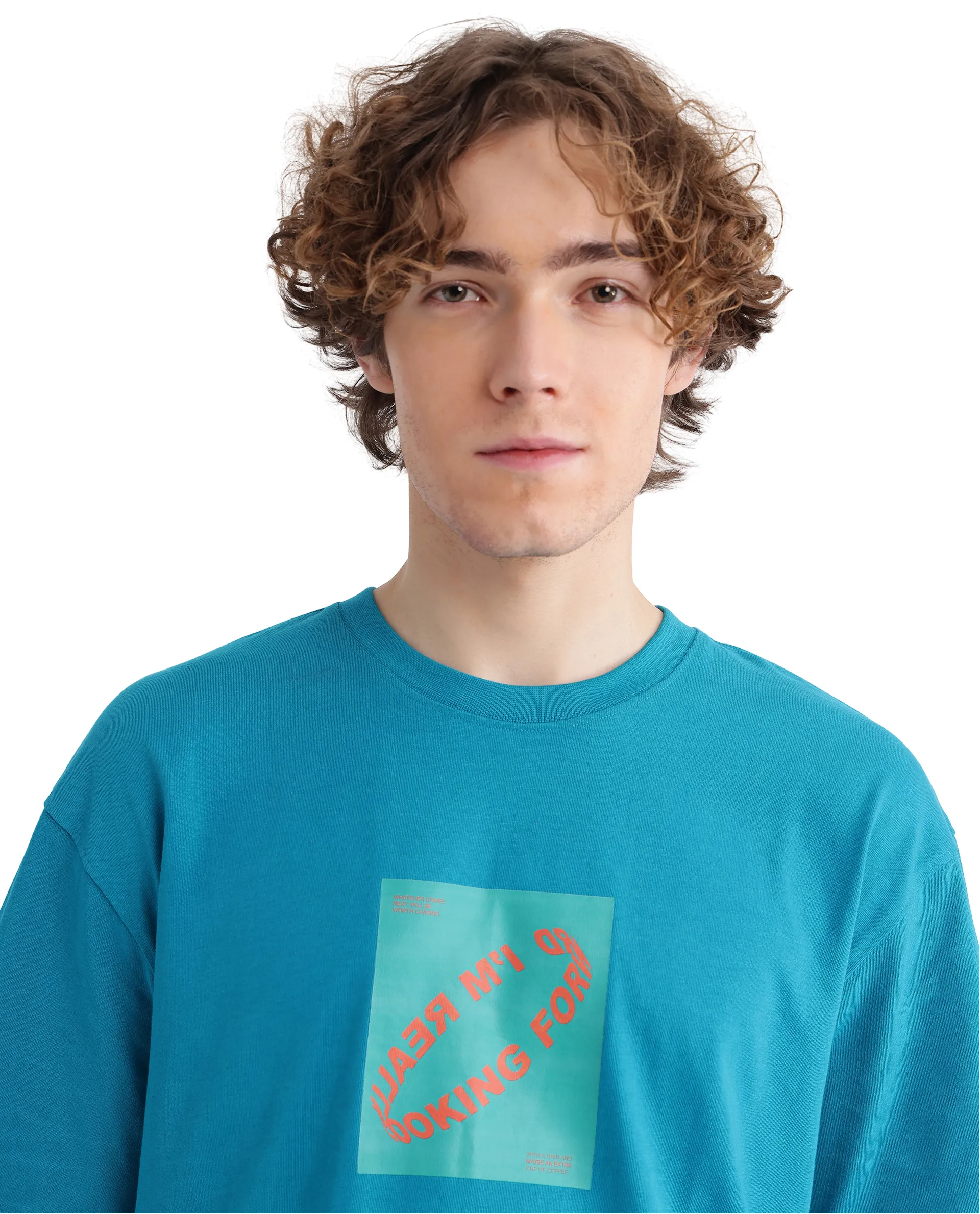 Rare Rabbit Men's Just Teal Cotton Graphic Print Boxy Fit Half Sleeve Crew Neck T-Shirt - Image 3