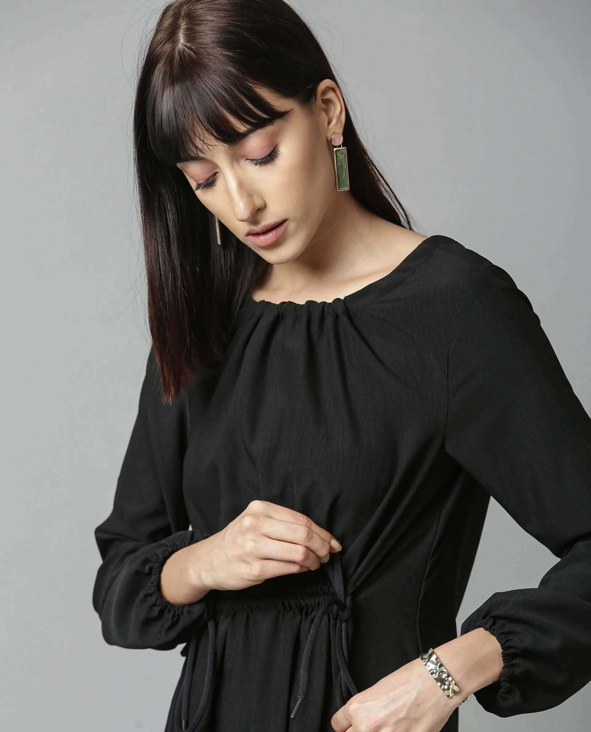 Rareism Women Just Black Dress Full Sleeves Solid - Image 2