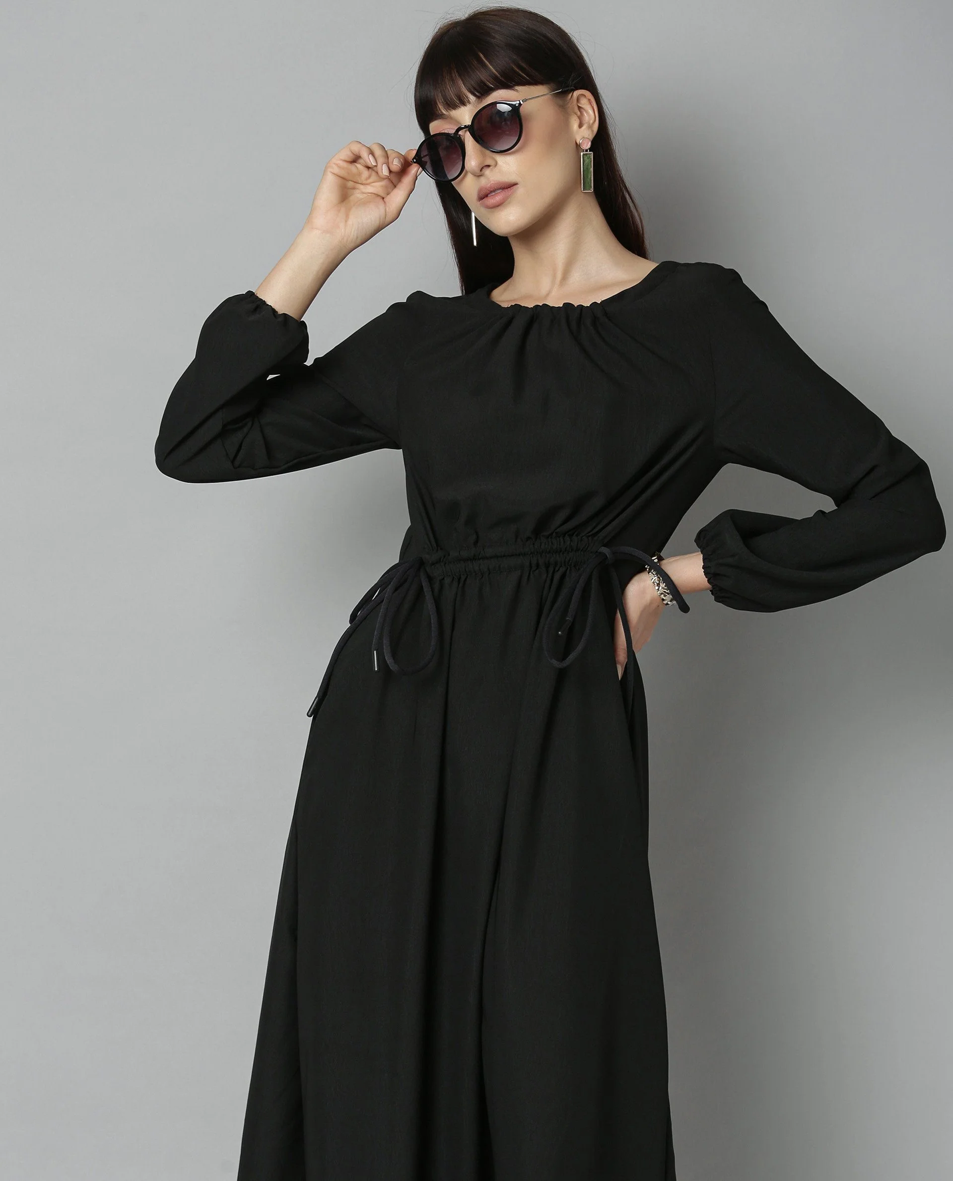 Rareism Women Just Black Dress Full Sleeves Solid - Image 3