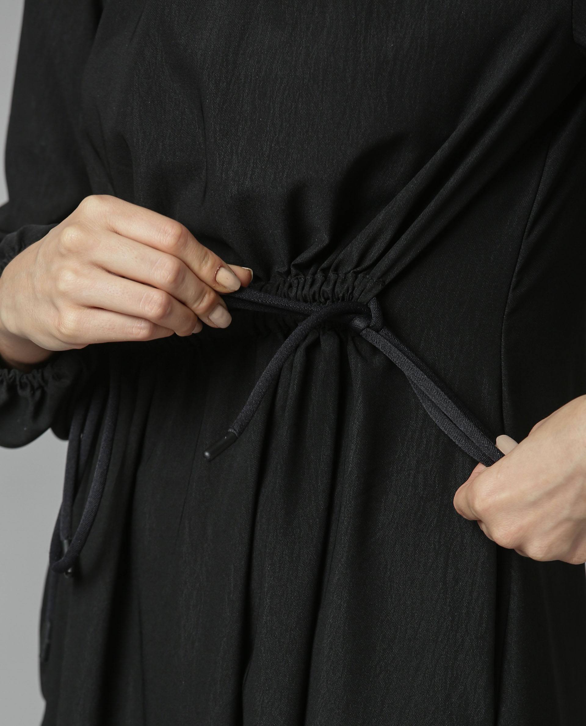 Rareism Women Just Black Dress Full Sleeves Solid - Image 4