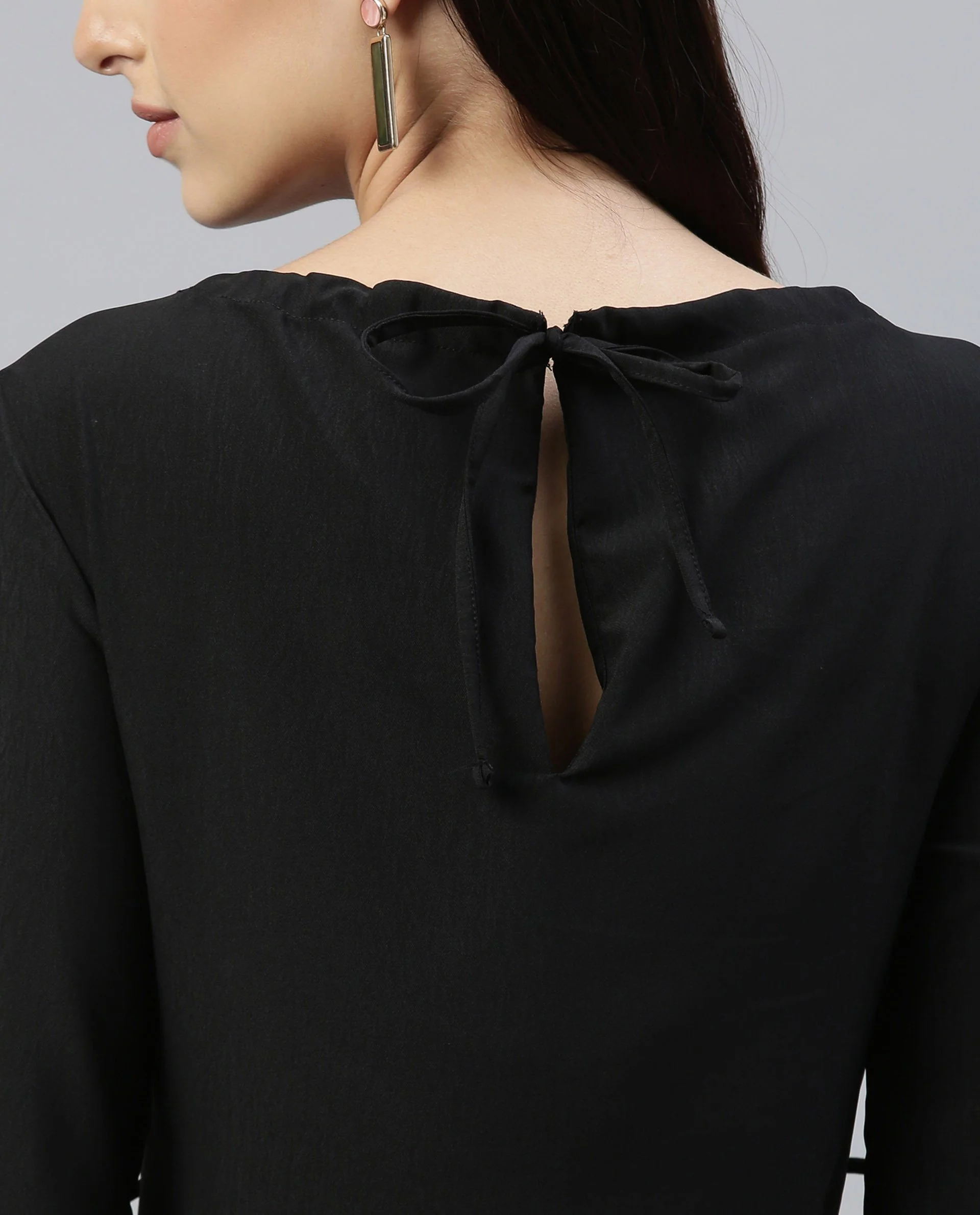 Rareism Women Just Black Dress Full Sleeves Solid - Image 5