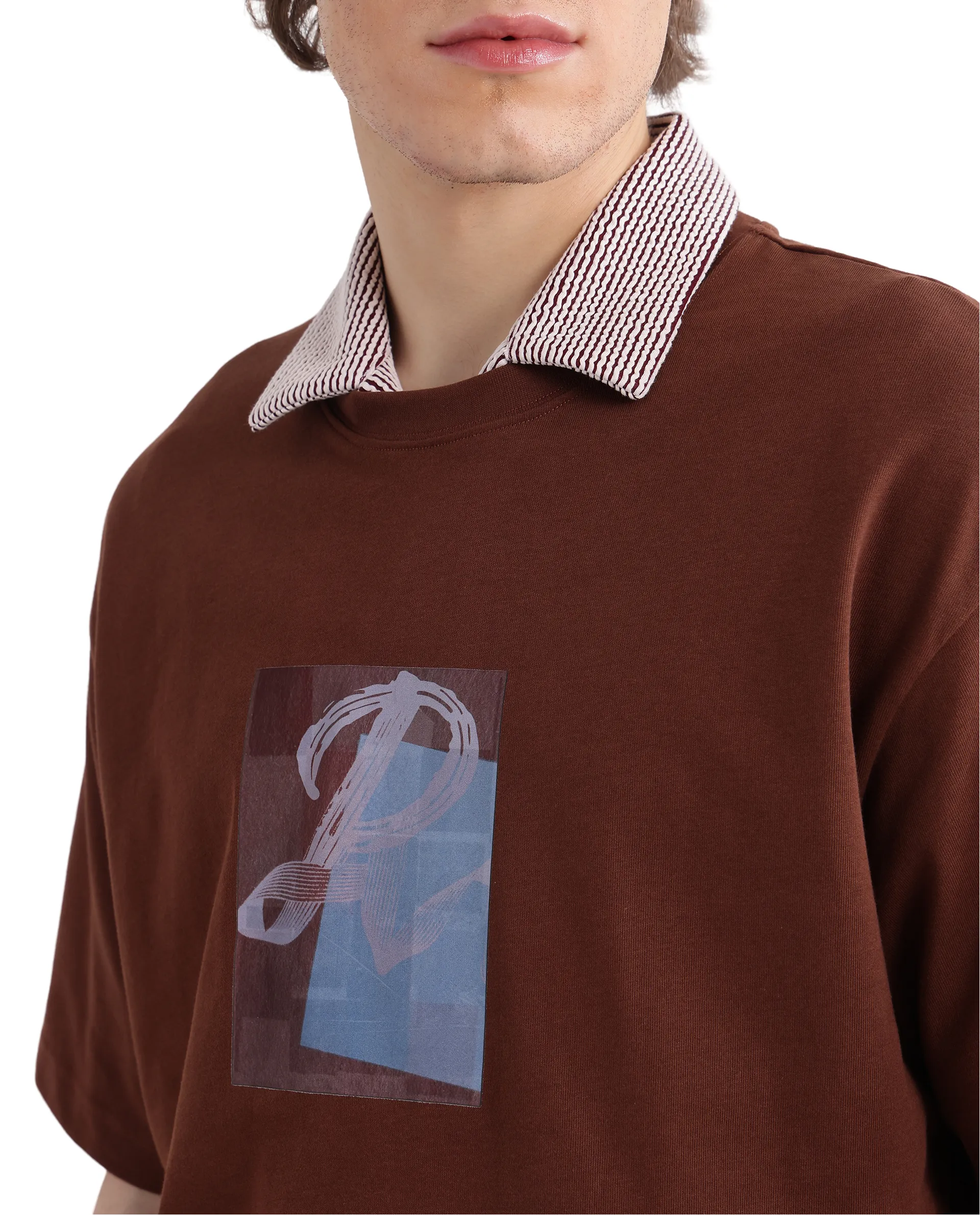 Rare Rabbit Men's Justin Brown Cotton Graphic Print Oversized Fit Half Sleeve Crew Neck T-Shirt - Image 4