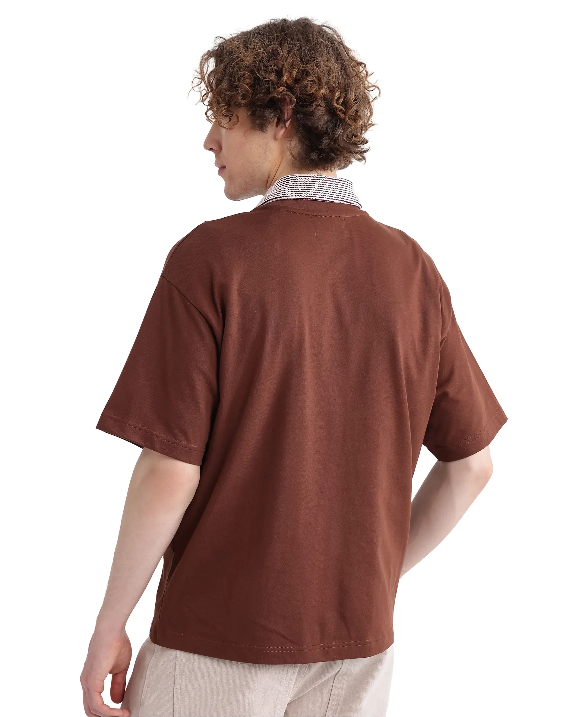 Rare Rabbit Men's Justin Brown Cotton Graphic Print Oversized Fit Half Sleeve Crew Neck T-Shirt - Image 6