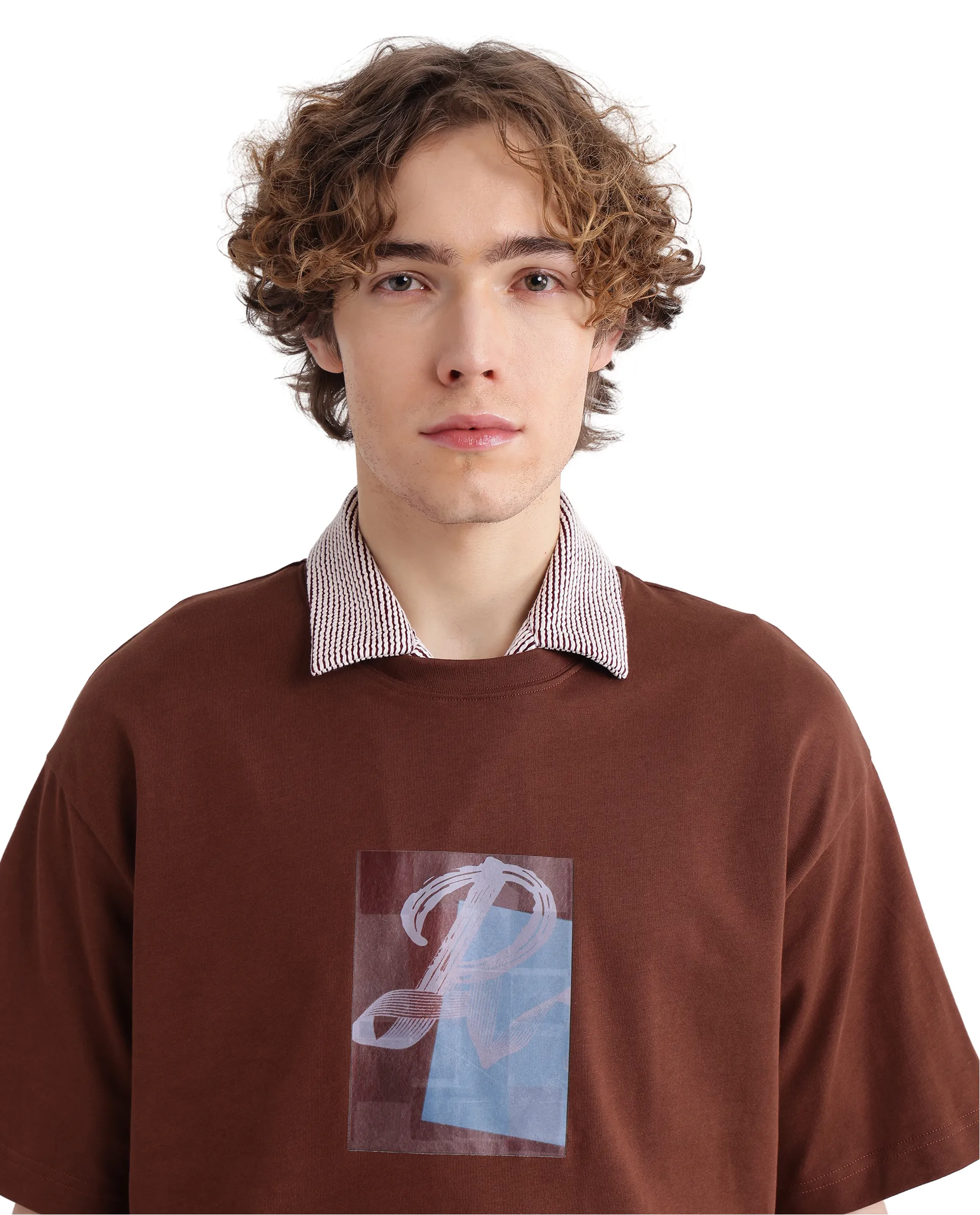 Rare Rabbit Men's Justin Brown Cotton Graphic Print Oversized Fit Half Sleeve Crew Neck T-Shirt - Image 8