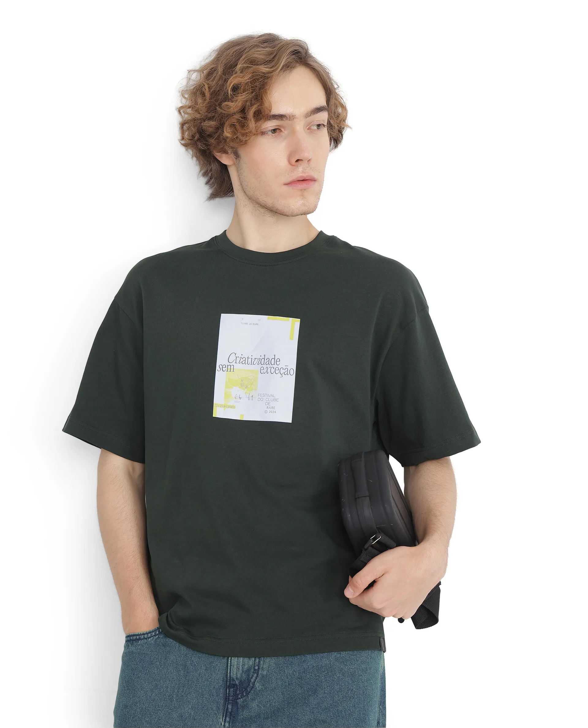 Rare Rabbit Men's Justin Dark Olive Cotton Graphic Print Boxy Fit Half Sleeve Crew Neck T-Shirt