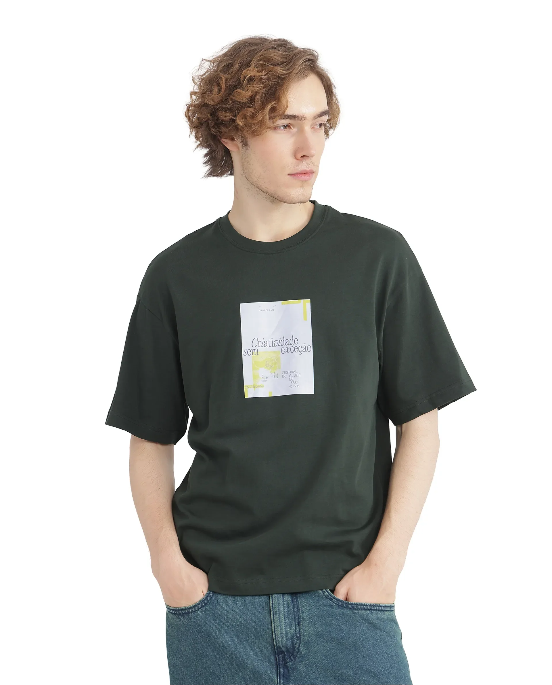 Rare Rabbit Men's Justin Dark Olive Cotton Graphic Print Boxy Fit Half Sleeve Crew Neck T-Shirt - Image 2