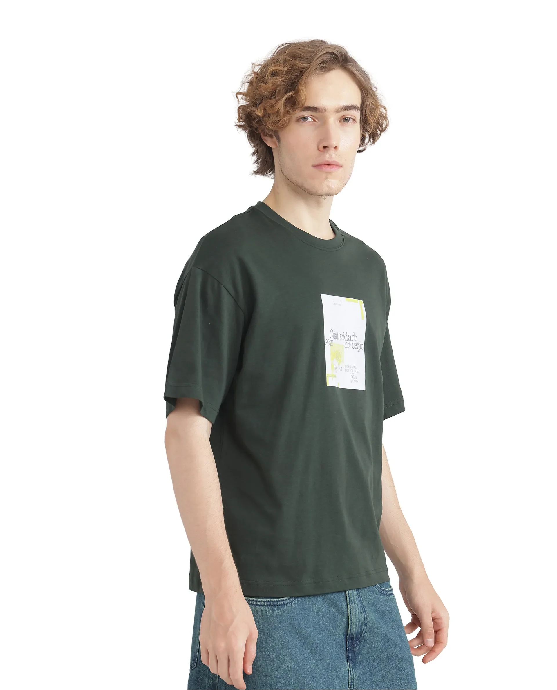 Rare Rabbit Men's Justin Dark Olive Cotton Graphic Print Boxy Fit Half Sleeve Crew Neck T-Shirt - Image 5