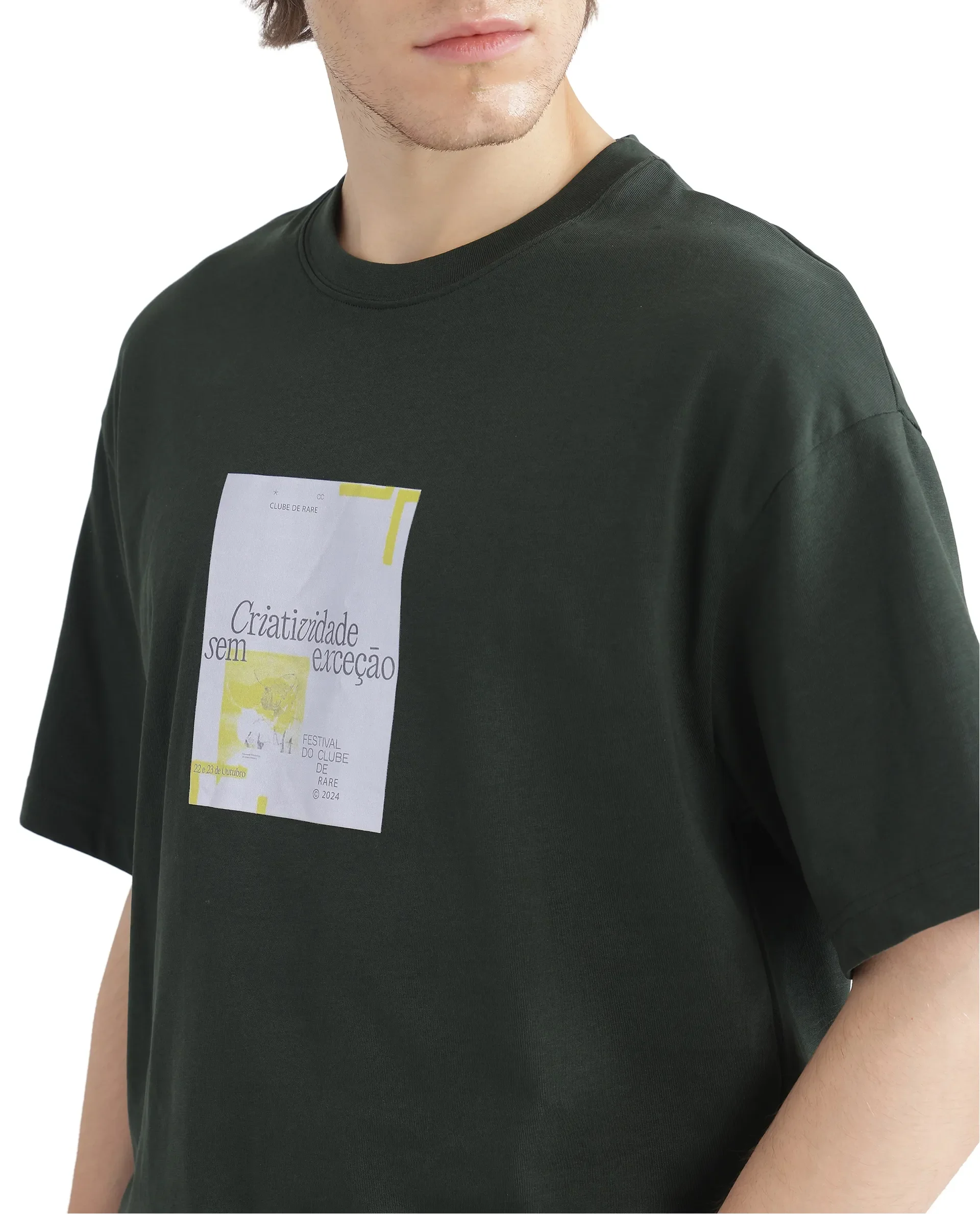 Rare Rabbit Men's Justin Dark Olive Cotton Graphic Print Boxy Fit Half Sleeve Crew Neck T-Shirt - Image 7