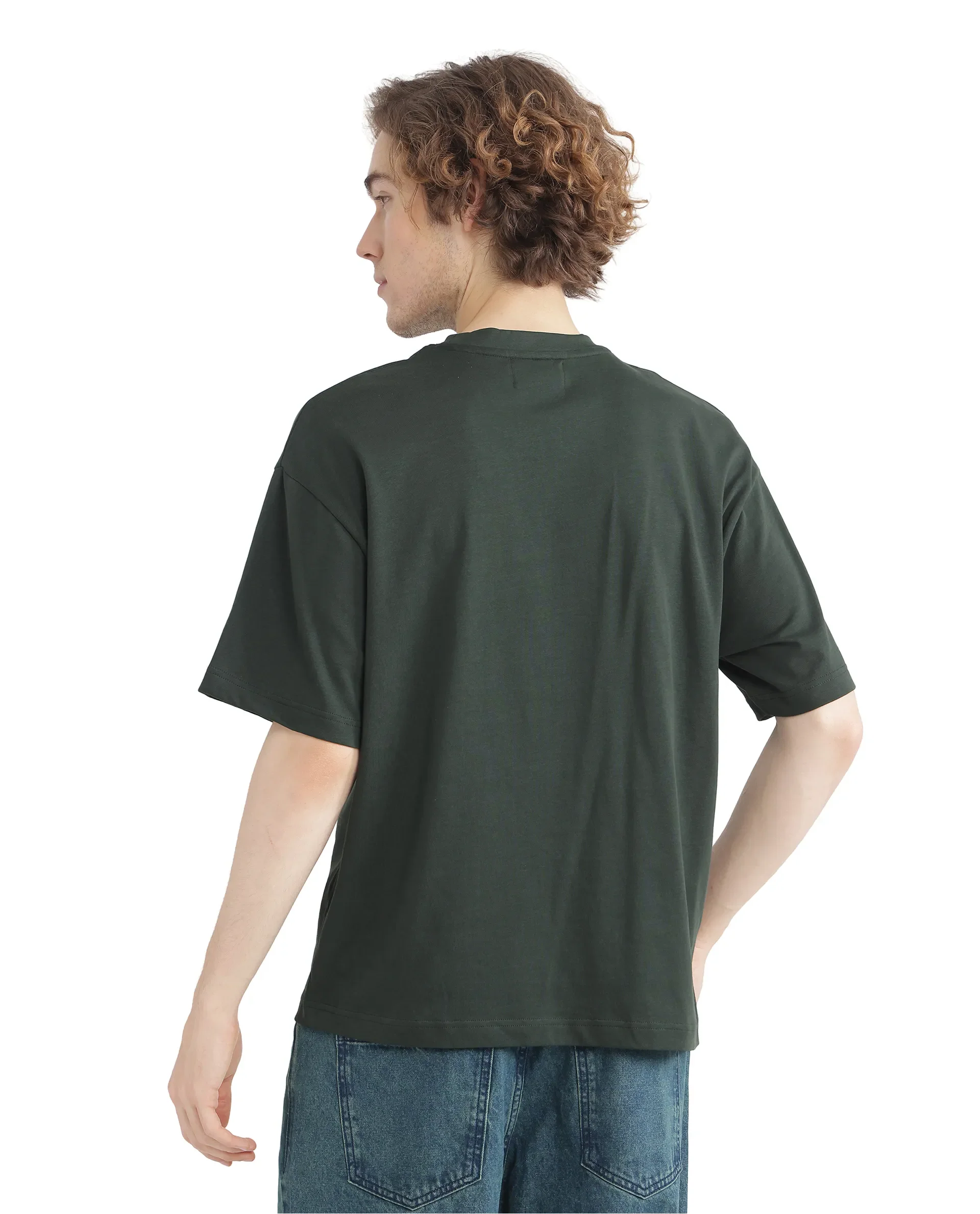 Rare Rabbit Men's Justin Dark Olive Cotton Graphic Print Boxy Fit Half Sleeve Crew Neck T-Shirt - Image 9