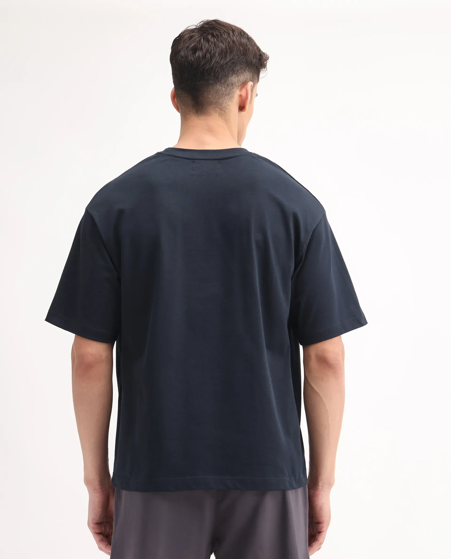 Rare Rabbit Men's Justin Navy Cotton Graphic Print Oversized Fit Half Sleeve Crew Neck T-Shirt - Image 7