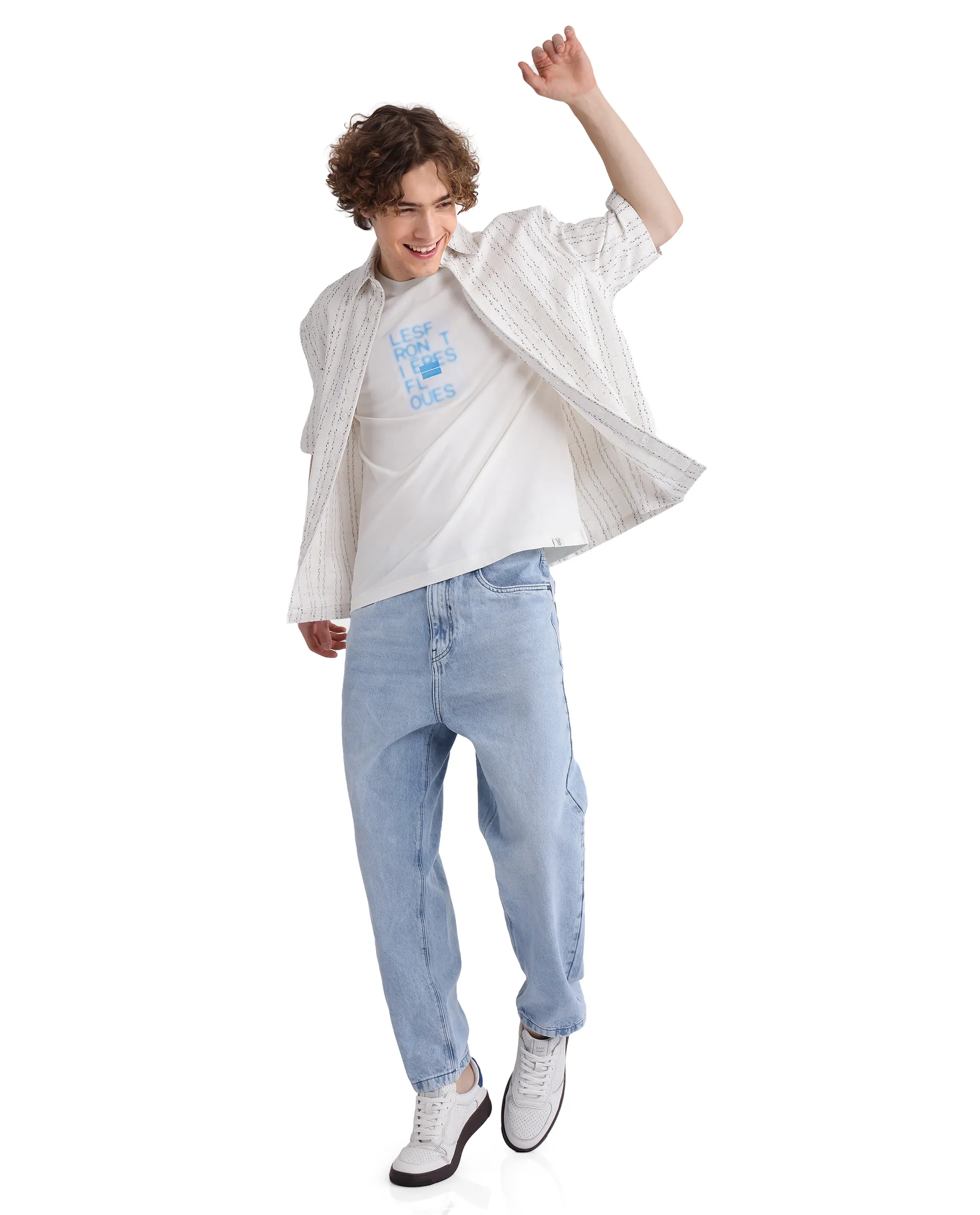 Rare Rabbit Men's Justin Off White Cotton Graphic Print Oversized Fit Half Sleeve Crew Neck T-Shirt - Image 2