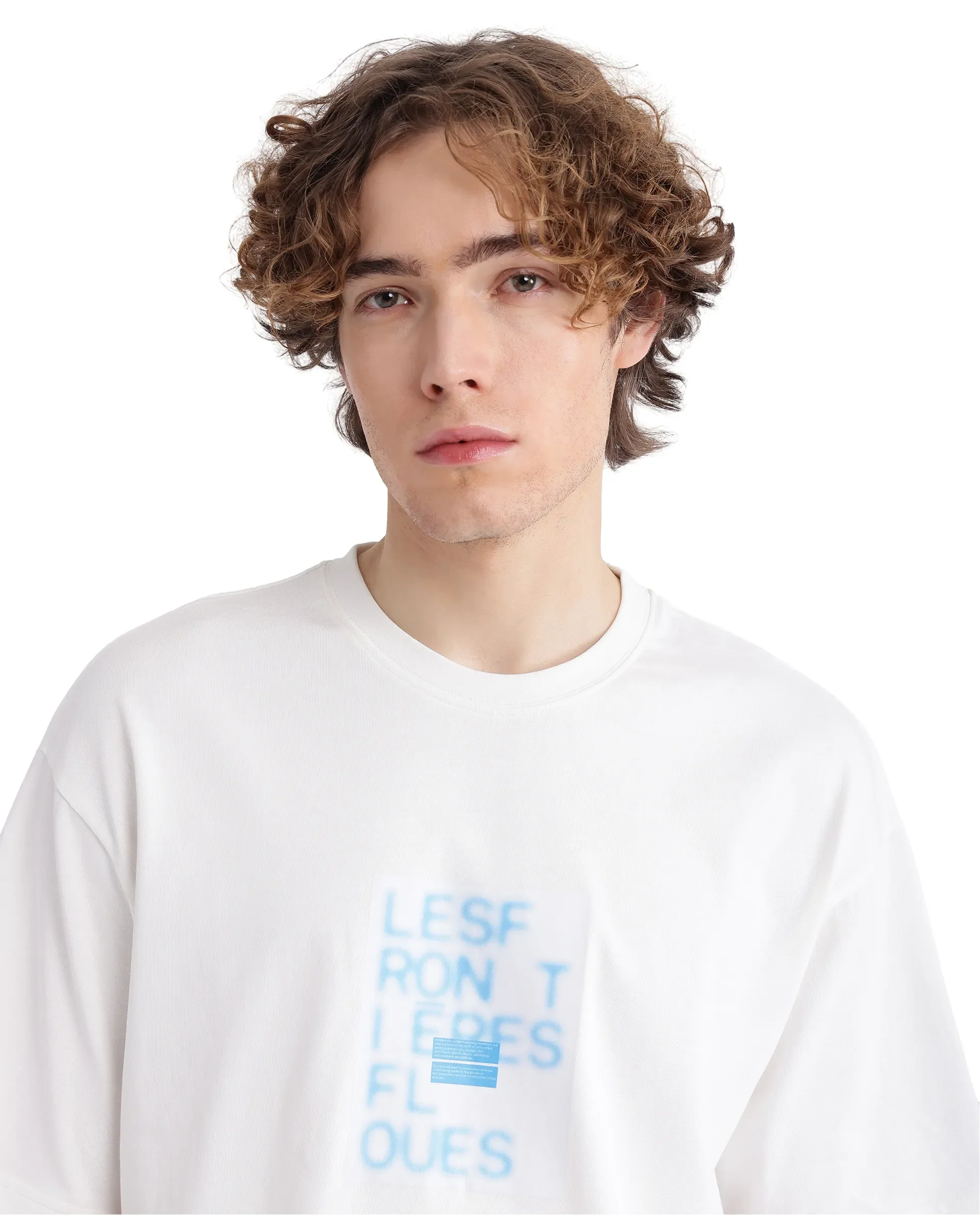 Rare Rabbit Men's Justin Off White Cotton Graphic Print Oversized Fit Half Sleeve Crew Neck T-Shirt - Image 3