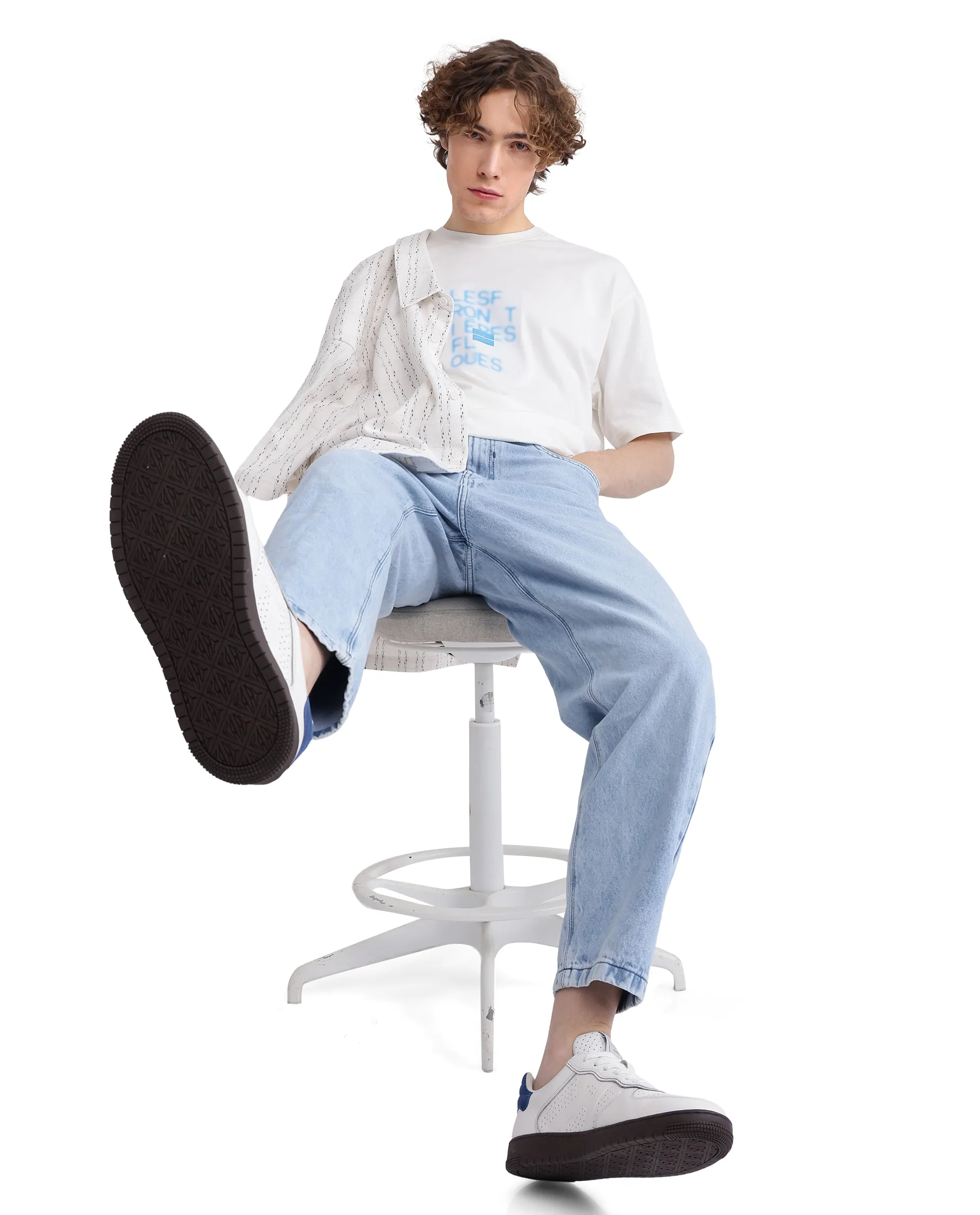 Rare Rabbit Men's Justin Off White Cotton Graphic Print Oversized Fit Half Sleeve Crew Neck T-Shirt - Image 6