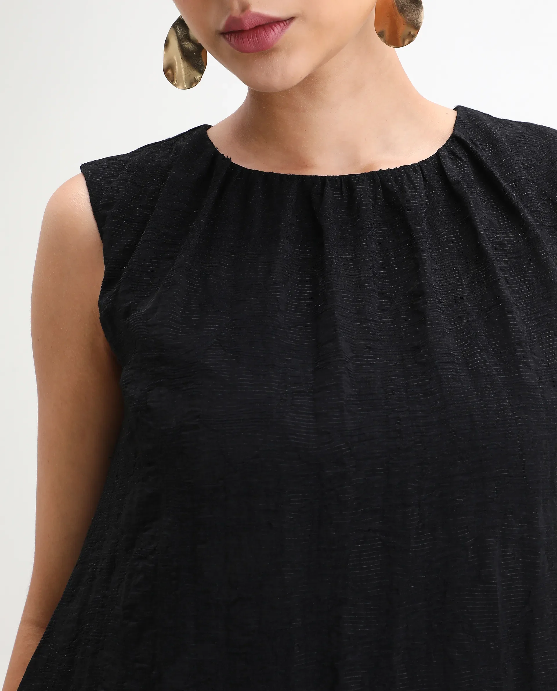 Rareism Women's Juten Black Nylon Blend Sleeveless Crew Neck Flared Fit Plain Dress - Image 5